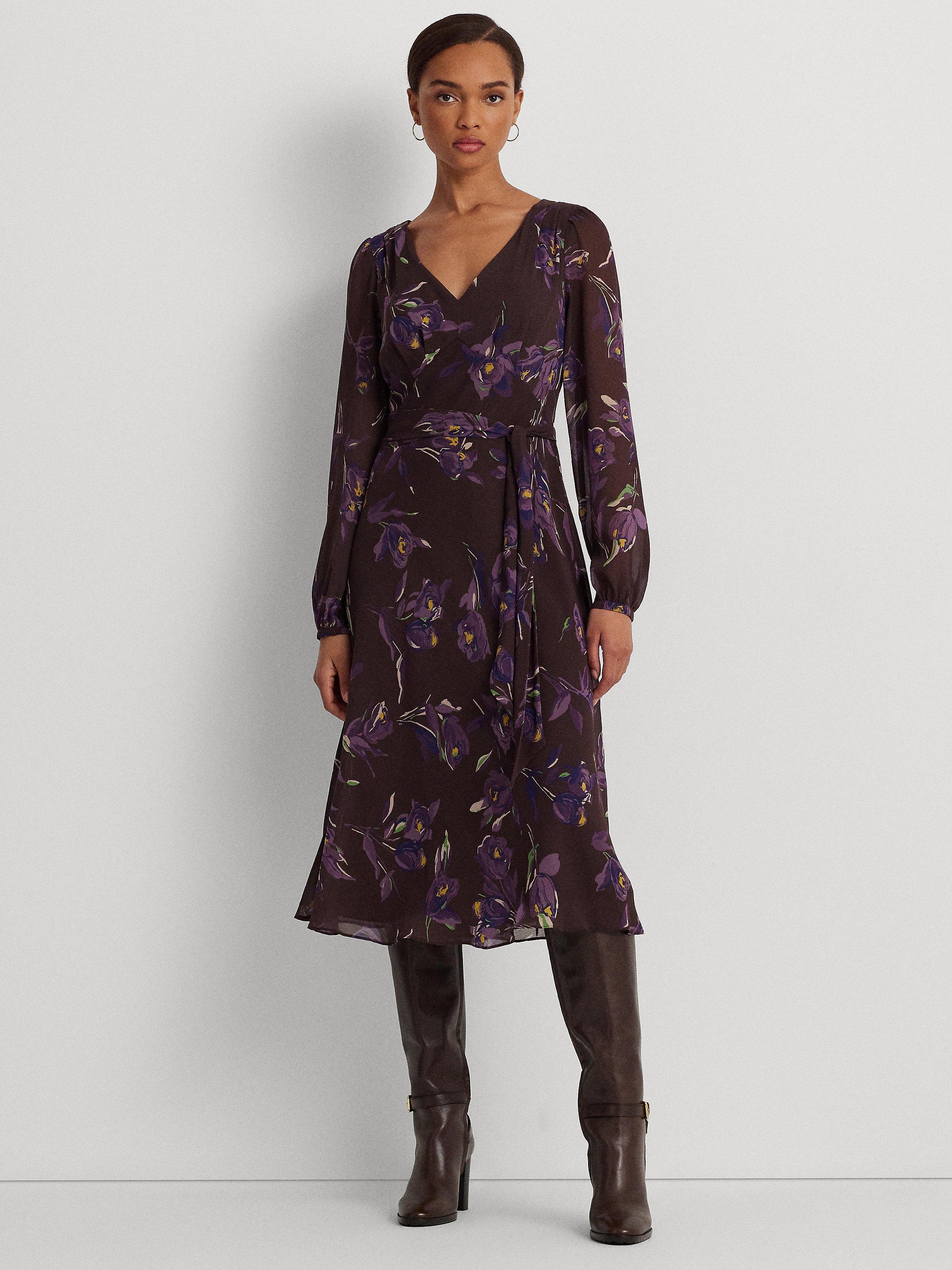 Lauren Ralph Lauren Tamerlait Floral Print Dress, Brown/Purple