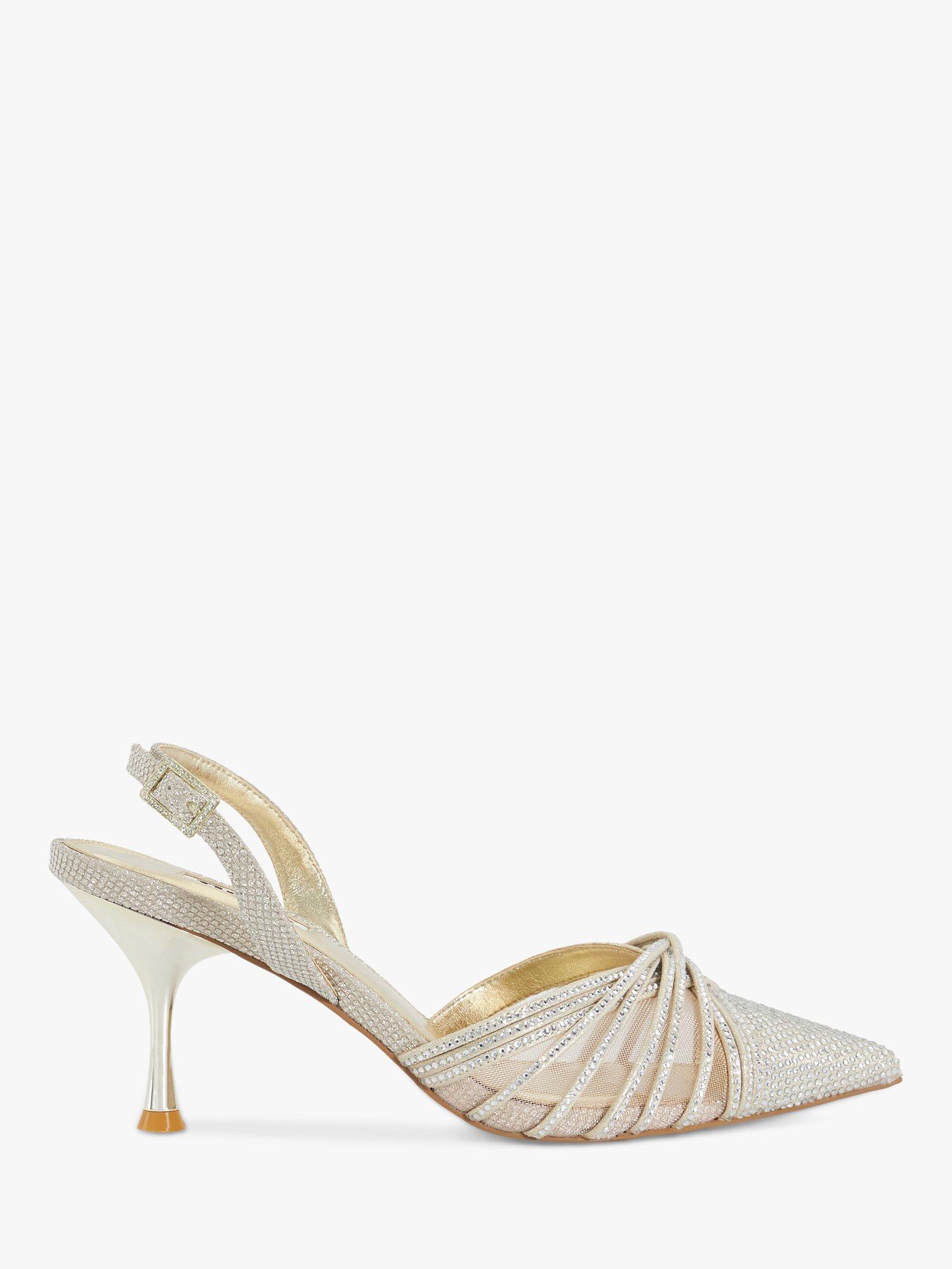 Dune Cloudia Diamante Mesh Slingback Court Shoes, Gold, 8