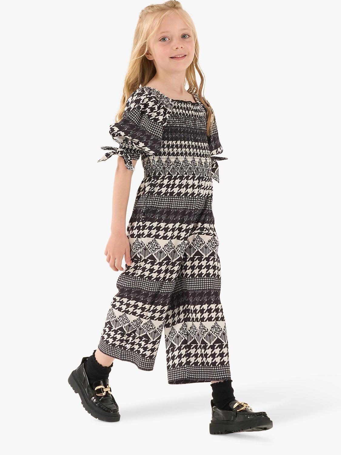 Angel & Rocket Kids' Gracie Dogtooth Check Jumpsuit, Black
