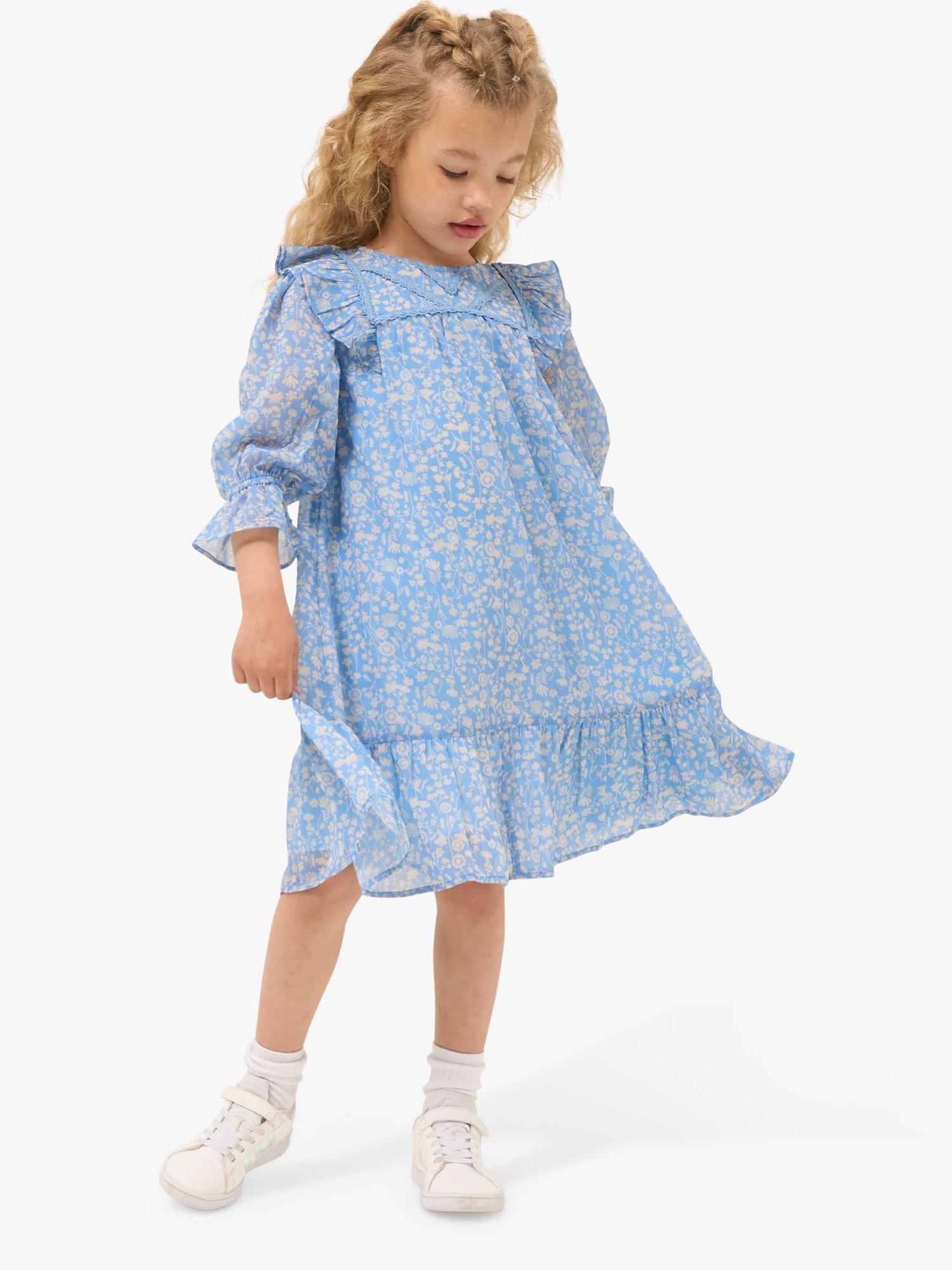 Angel & Rocket Kids' Folk Print Dress, Blue