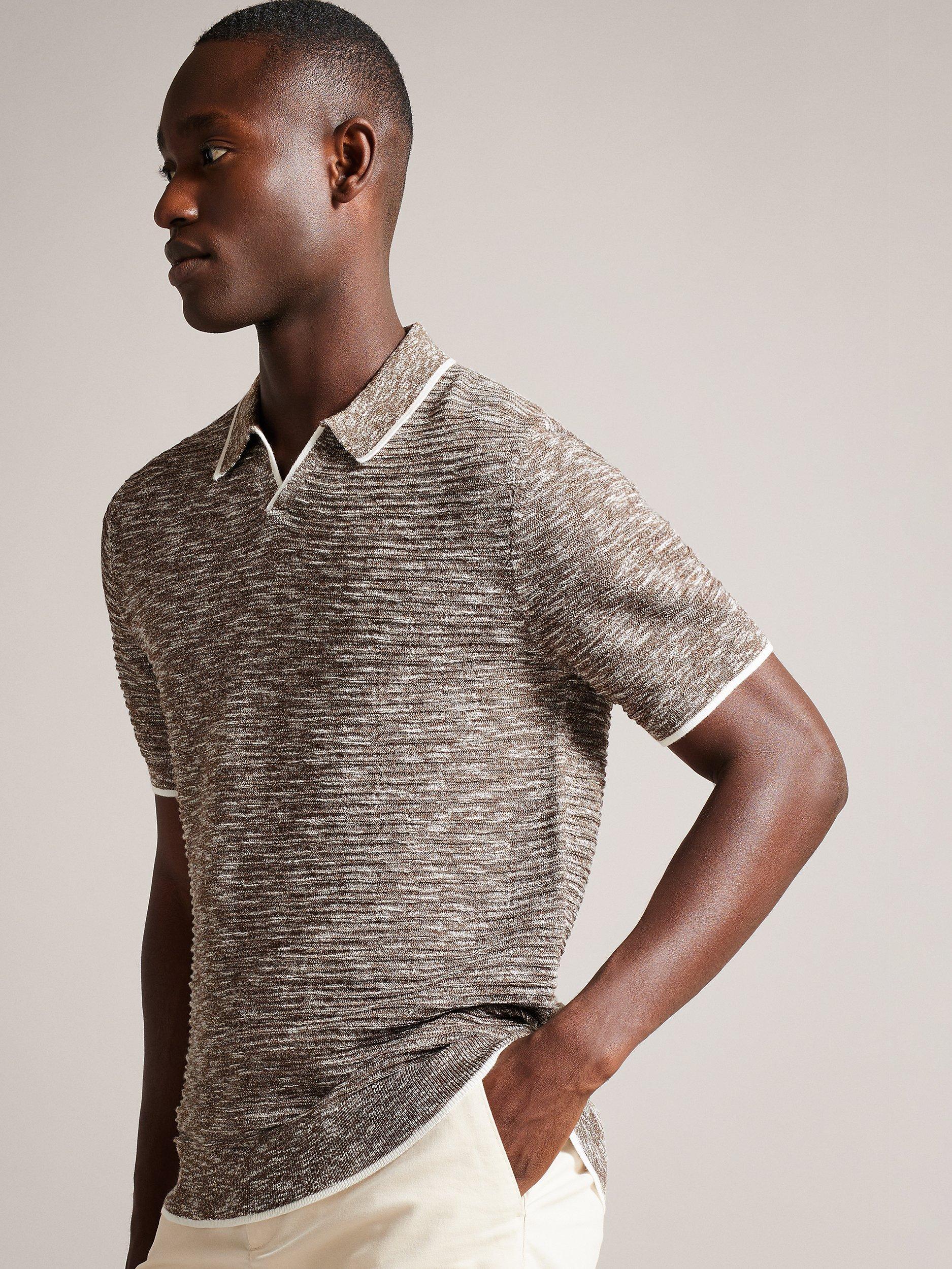Ted Baker Plantr Knit Open Collar Polo Shirt, Dark Brown