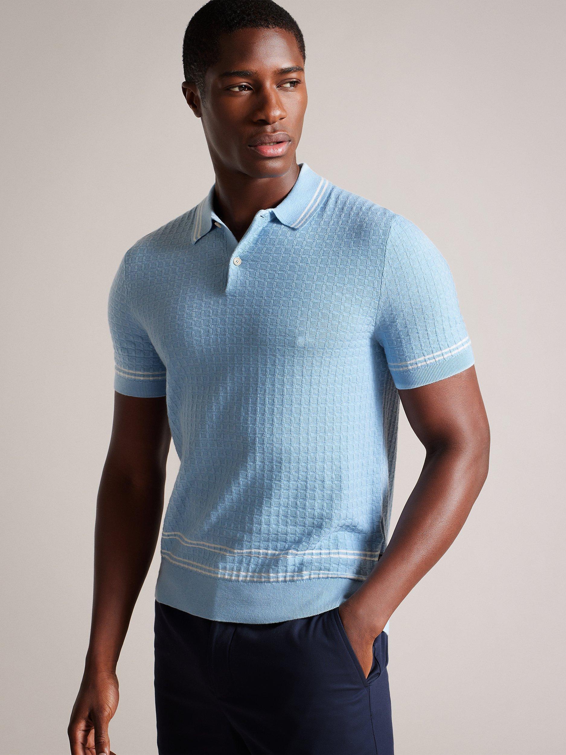 Ted Baker Maytain Textured Knit Polo, Blue Sky