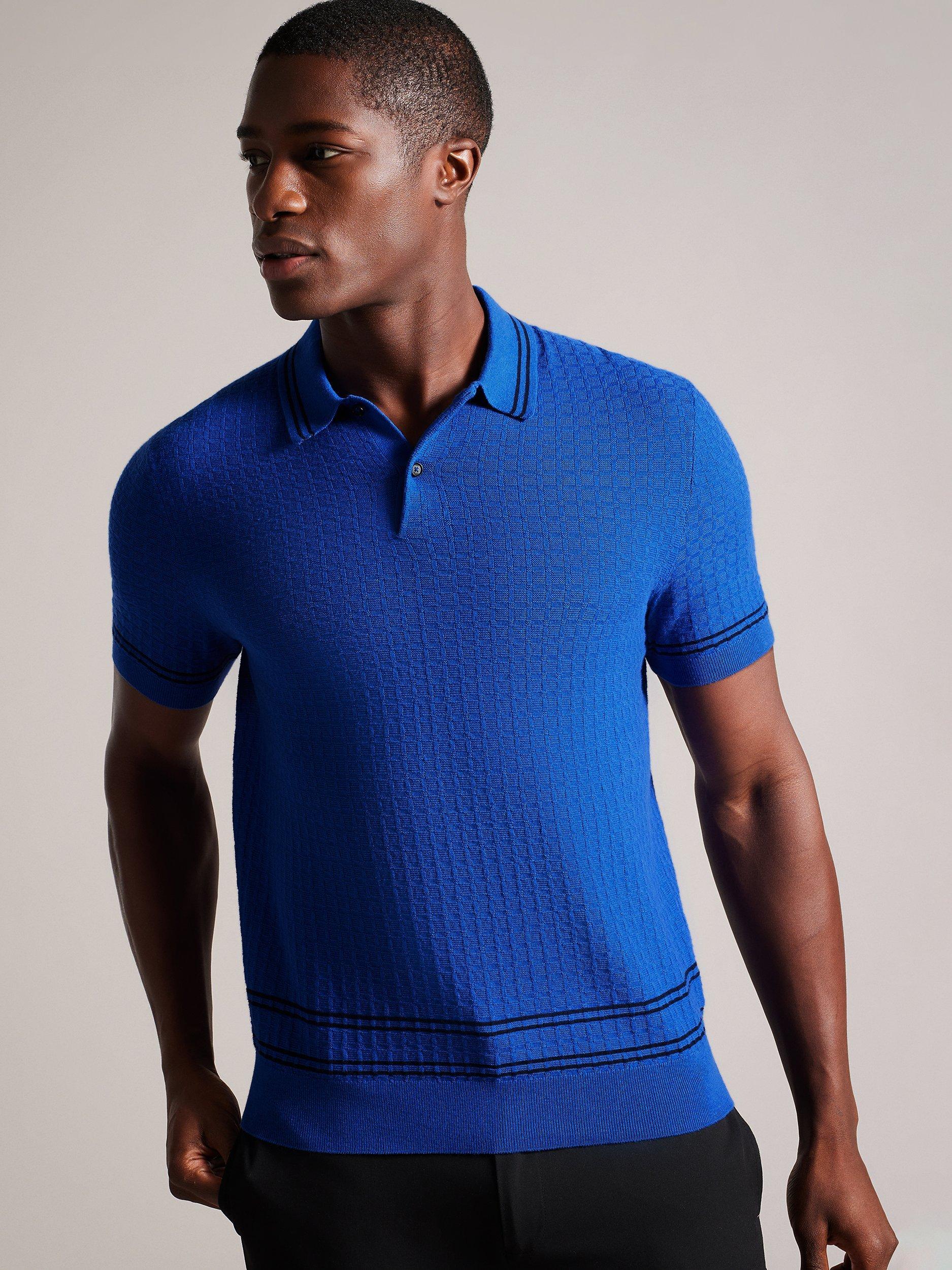 Ted Baker Maytain Textured Knit Polo, Blue Mid
