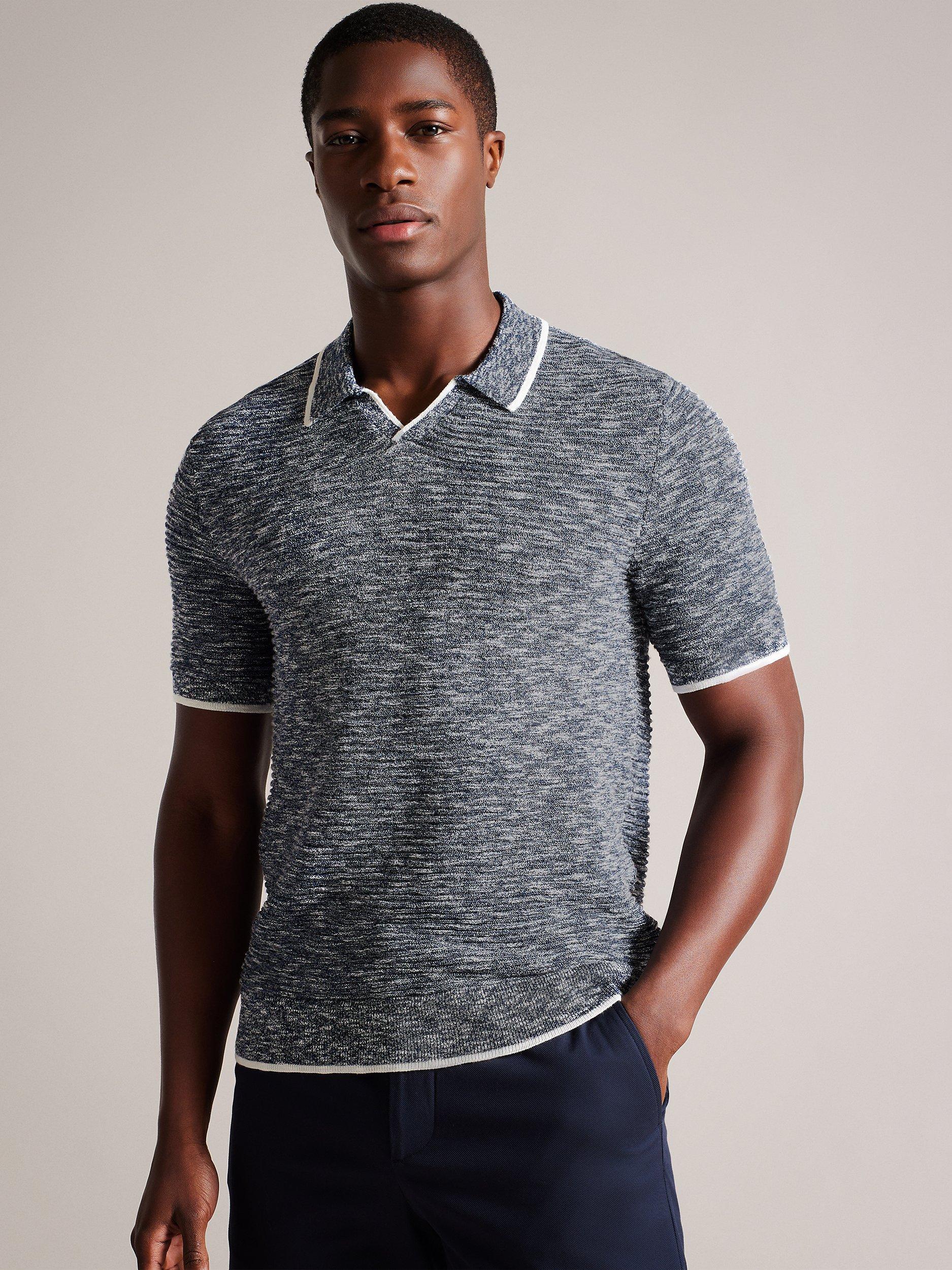 Ted Baker Plantr Knit Open Collar Polo Shirt, Dark Blue