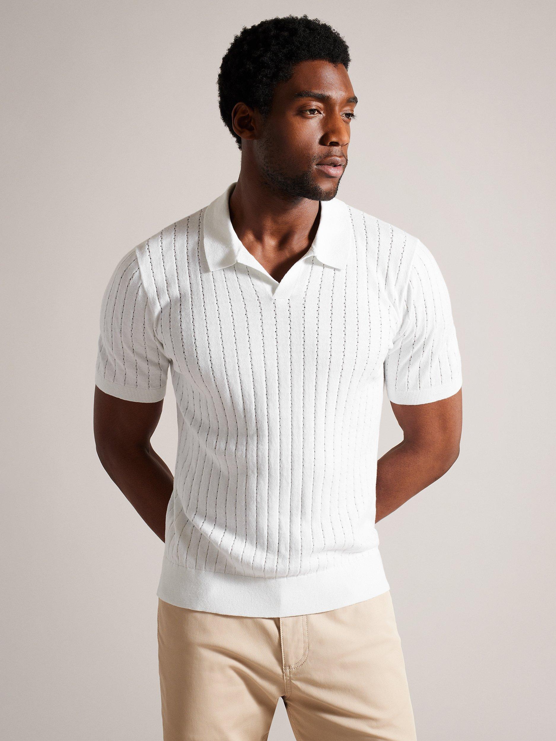 Ted Baker Botany Ribbed Silk Blend Polo Shirt, White