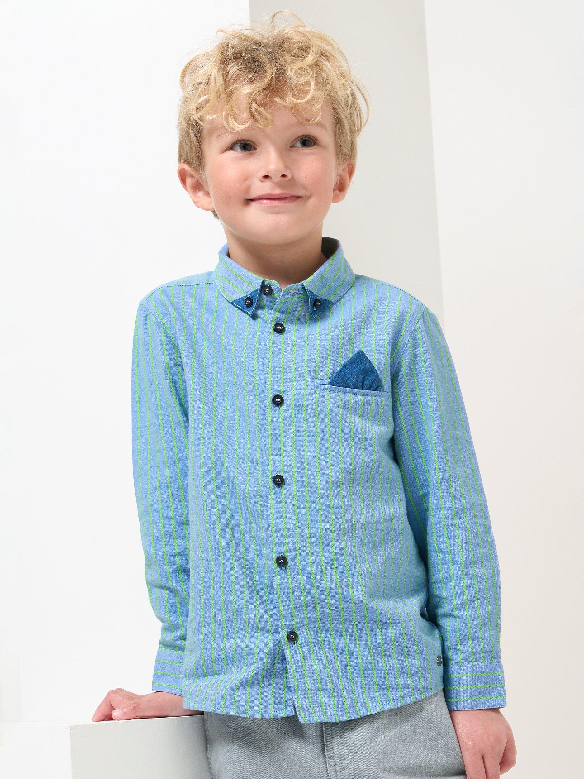 Angel & Rocket Kids' Kai Oxford Cotton Stripe Shirt, Blue
