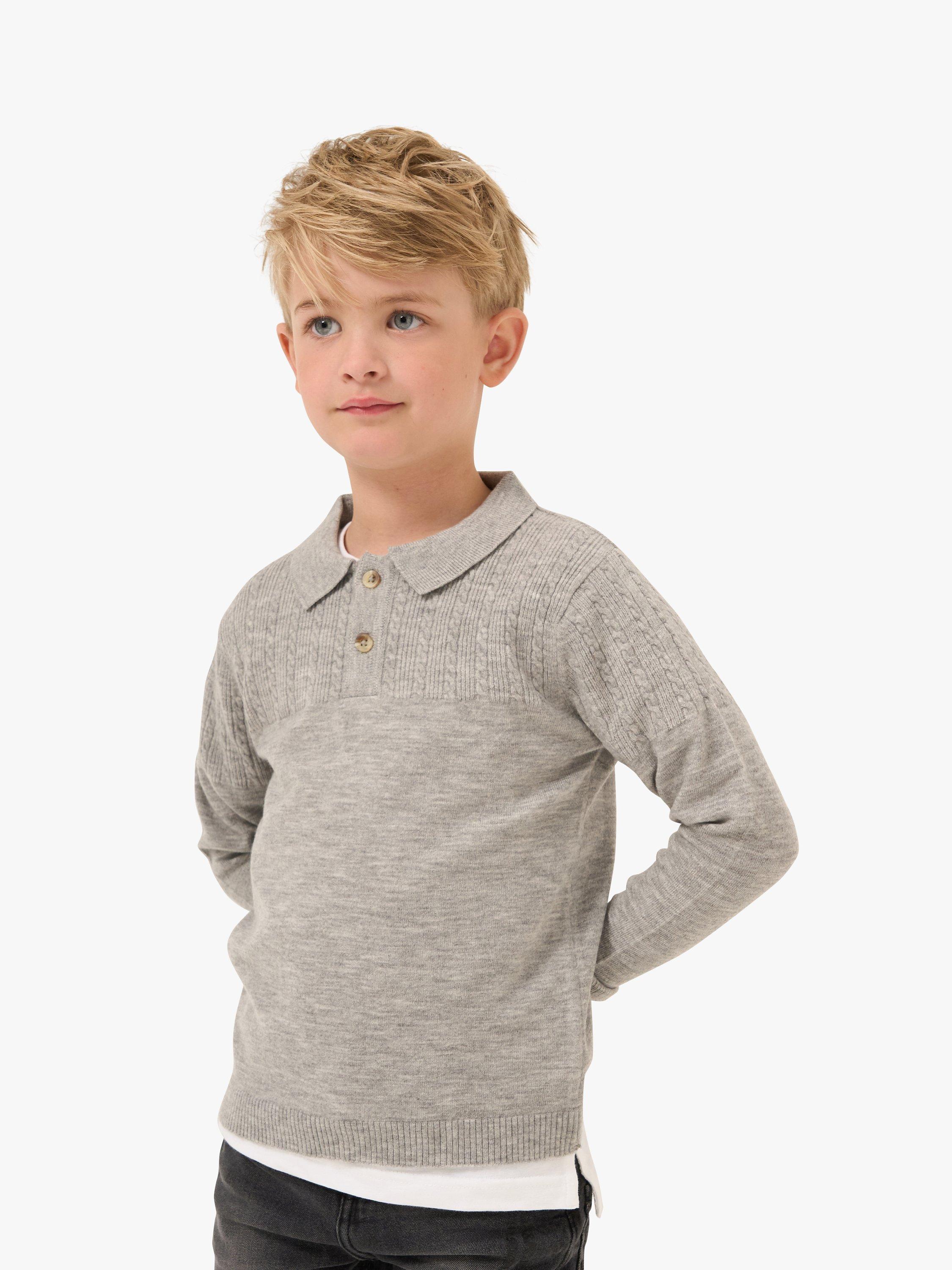 Angel & Rocket Kids' Knitted Polo Jumper, Grey