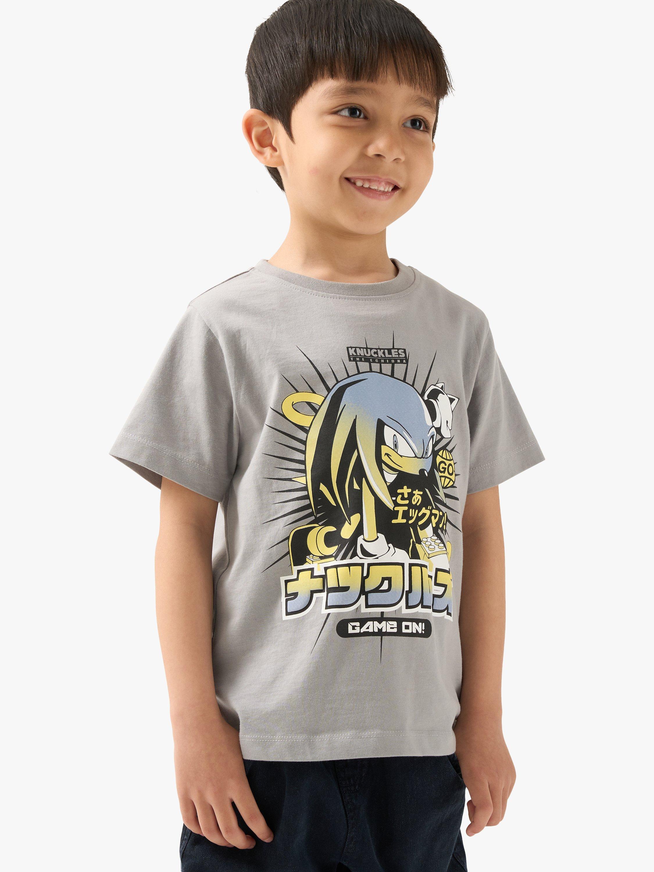 Product image 1 of 5, which shows Angel & Rocket Kids' Sonic Short Sleeve T-Shirt, Grey, 3-4 years