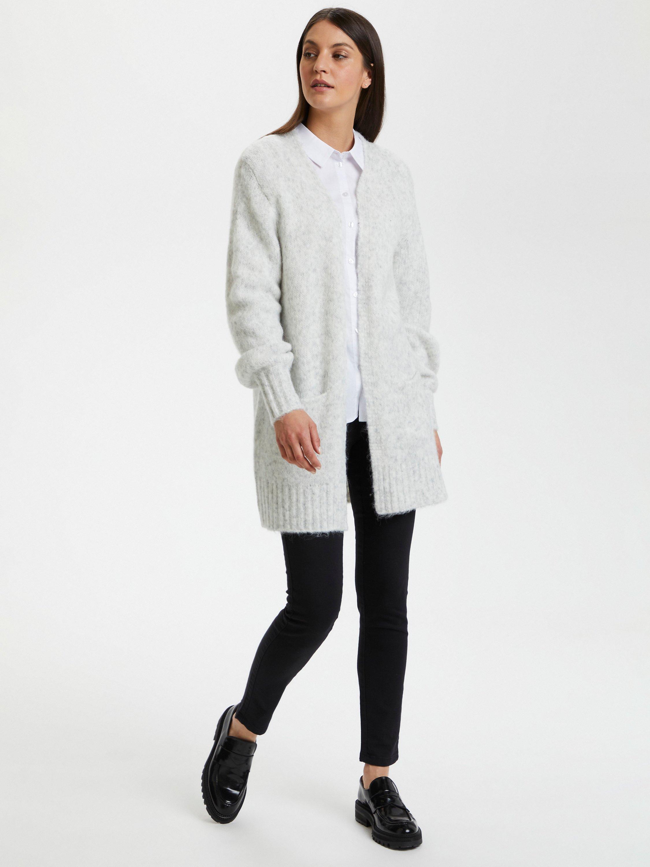 KAFFE Alioma Knit Open Neck Longline Cardigan, Light Grey Melange
