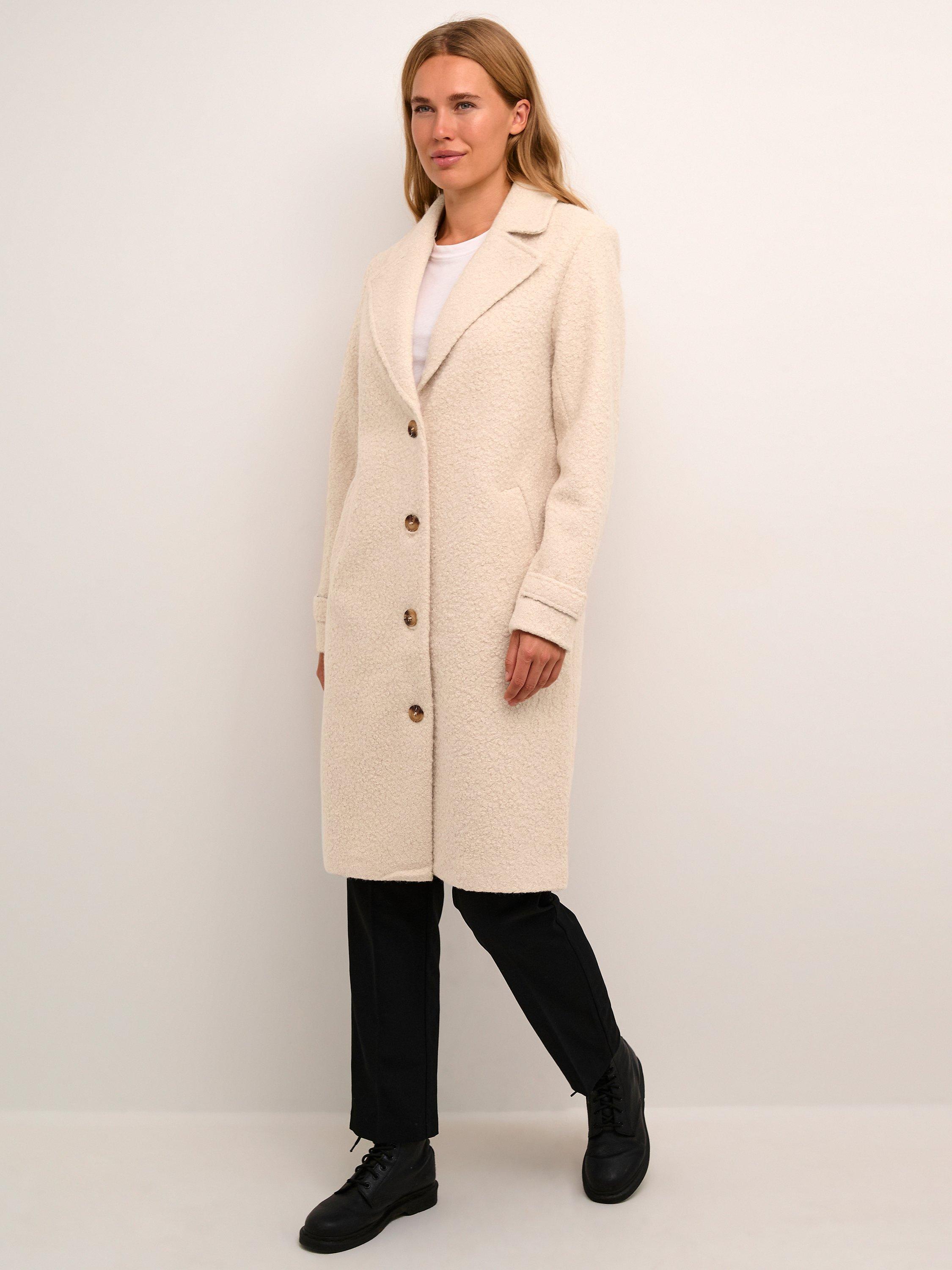 KAFFE Anne Notch Lapel Teddy Coat, Cream
