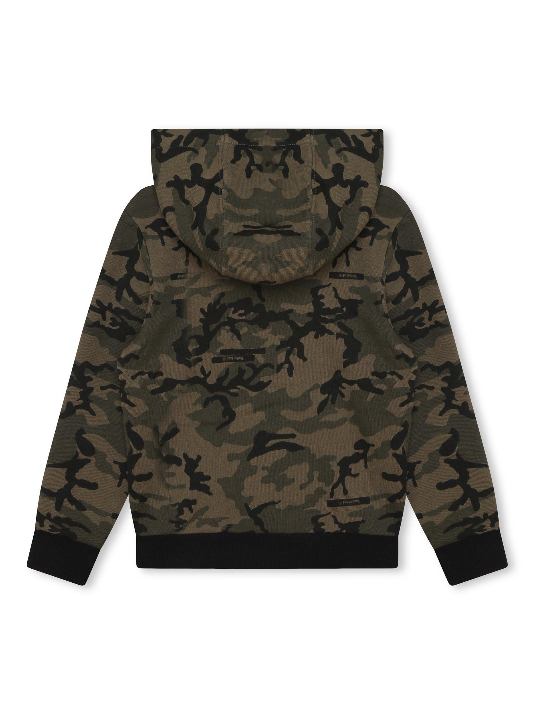 Timberland Kids Camouflage Logo Zip Through Hoodie Green Khaki