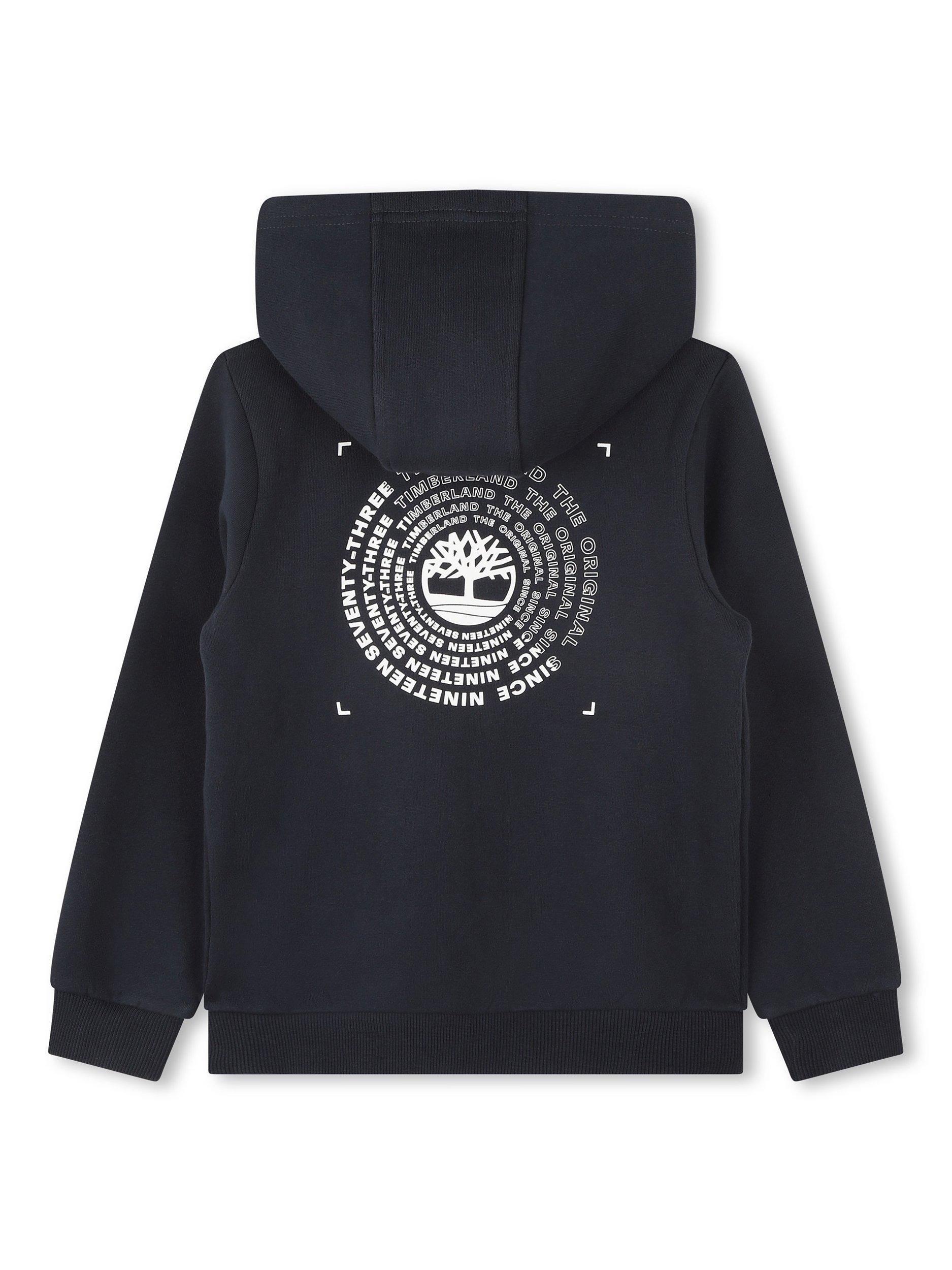 Product image 2 of 2, which shows Timberland Kids' Logo Graphic Back Zip Through Hoodie, Navy, 6 years