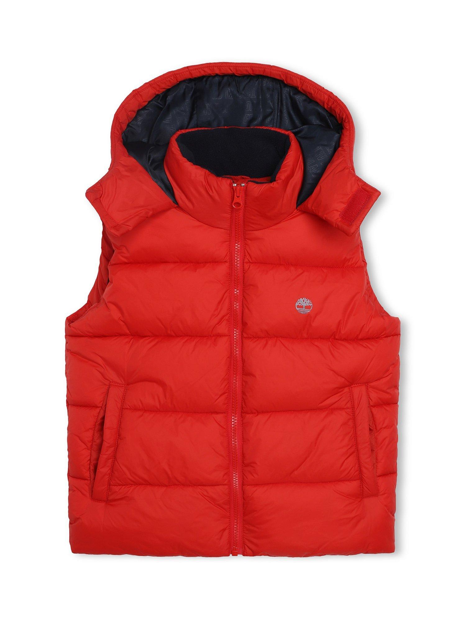 Timberland Kids Logo Hooded Puffer Gilet Red