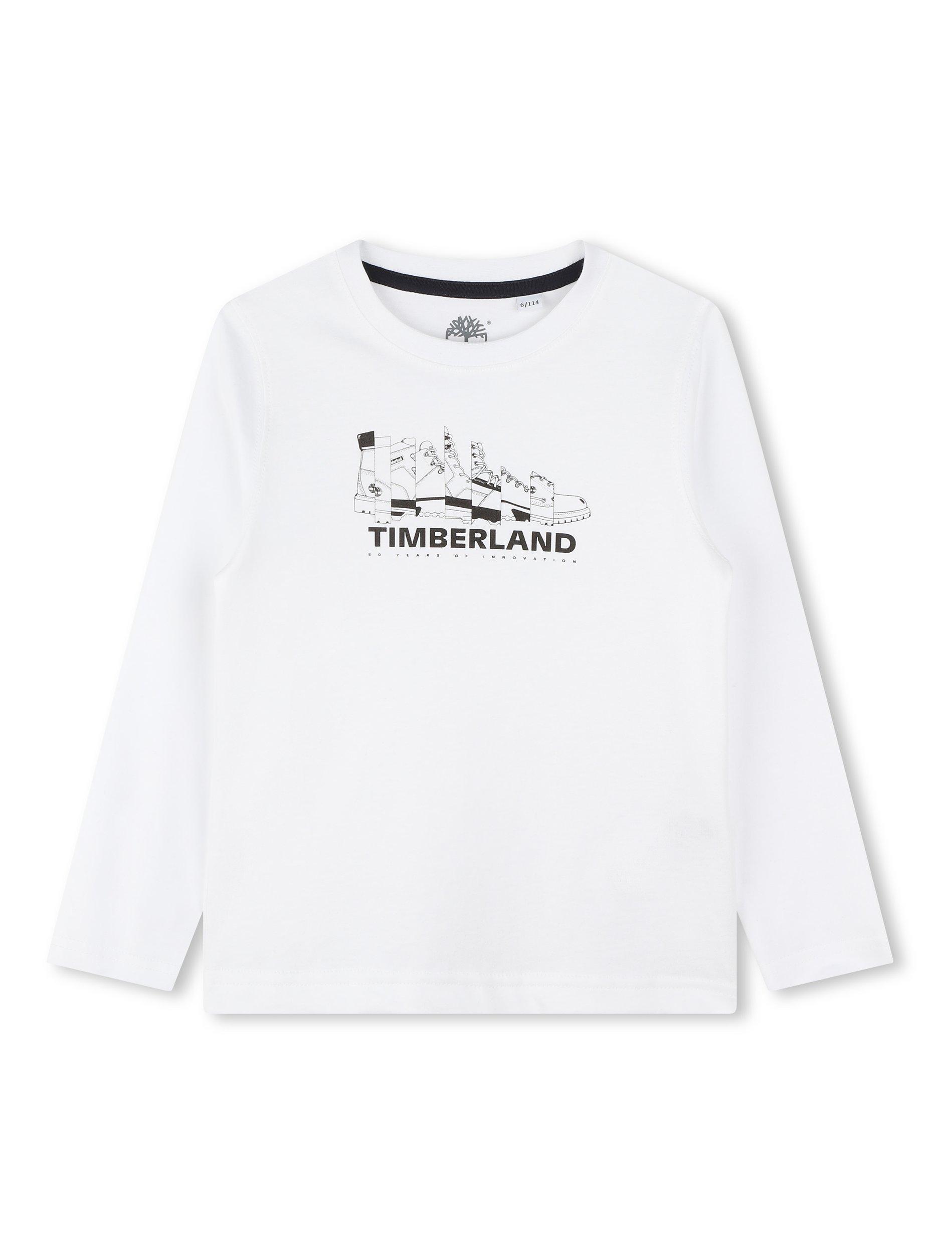 Product image 1 of 2, which shows Timberland Kids' Boot Graphic Long Sleeve T-Shirt, White, 5 years