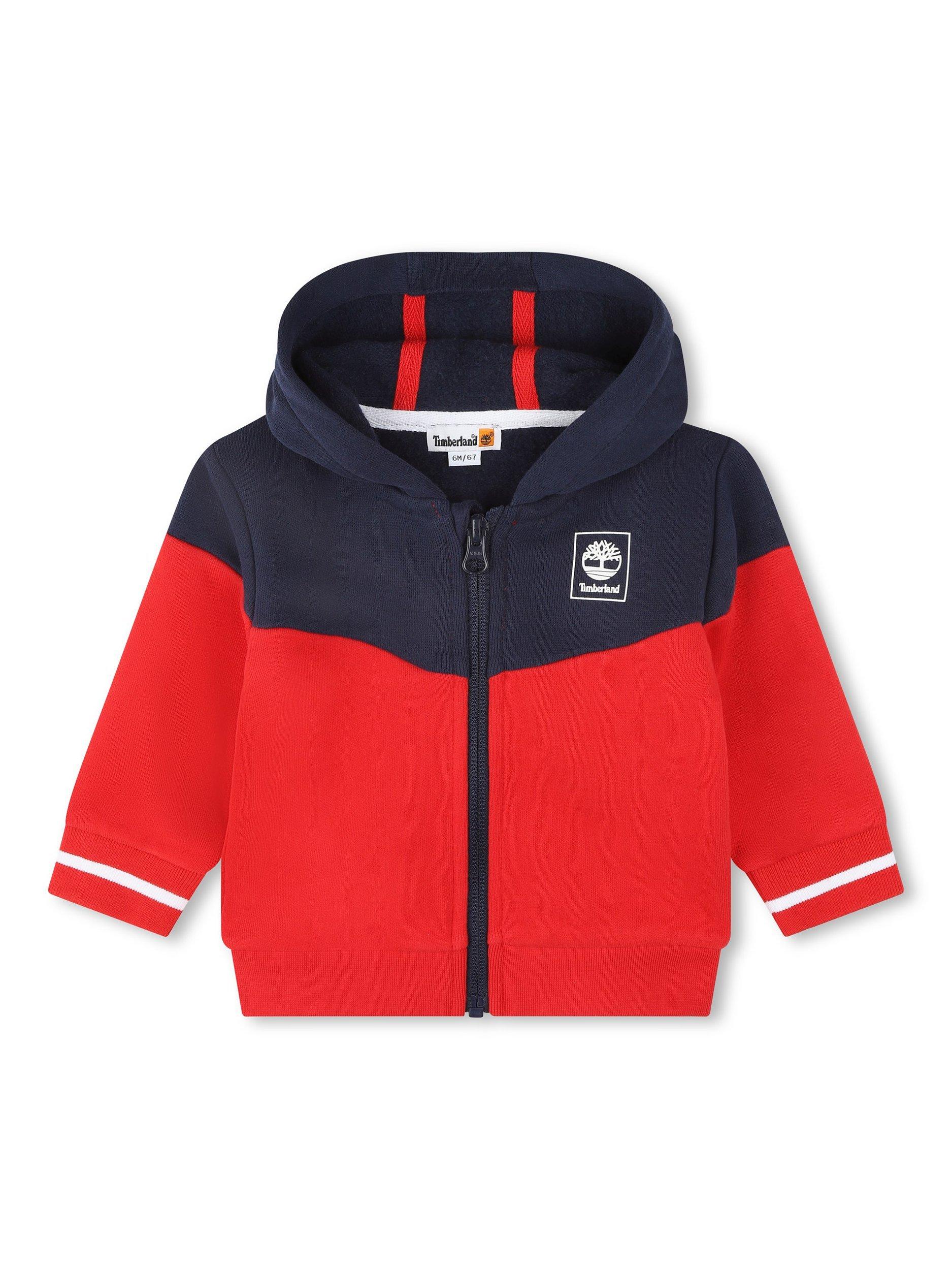 Timberland Baby Zip Up Colour Block Hoodie, Orange/Navy