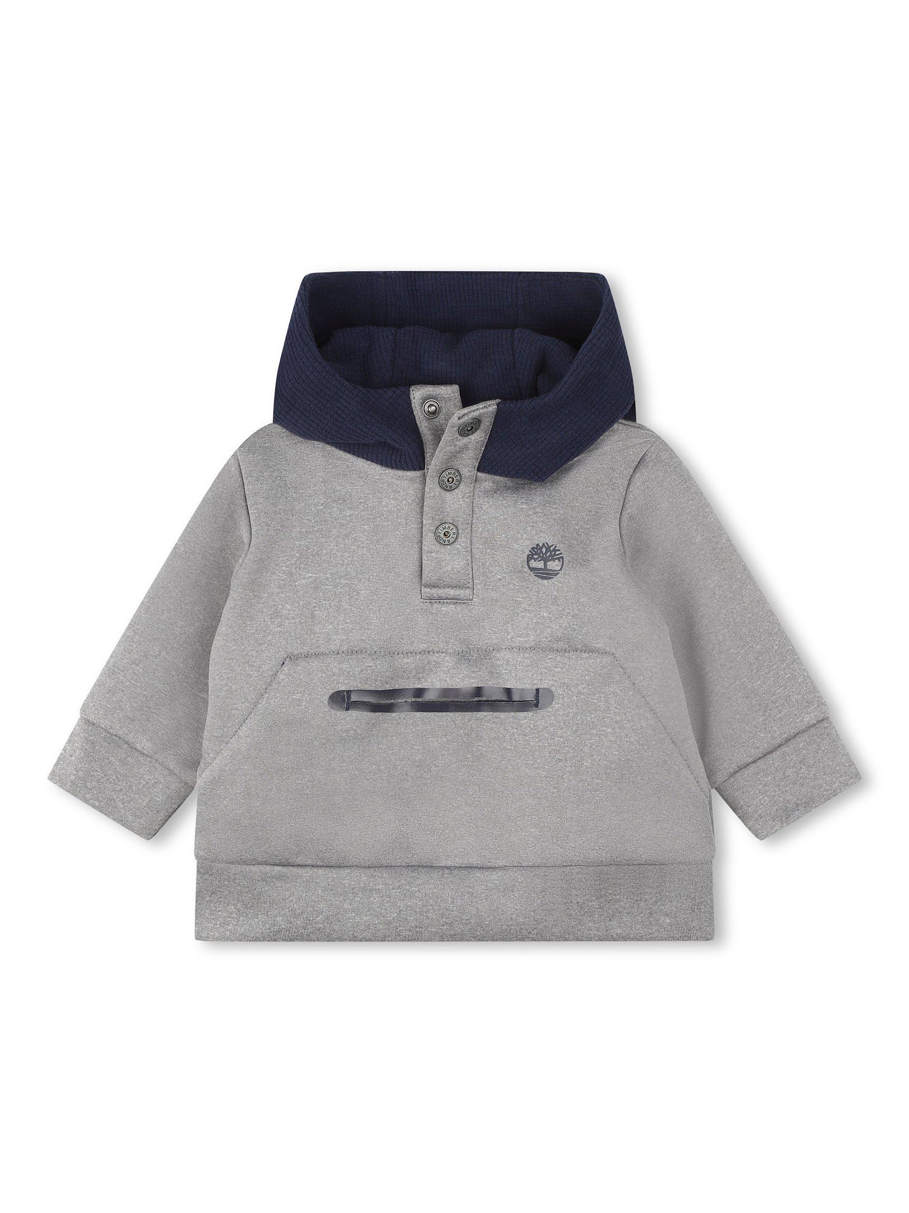 Product image 1 of 2, which shows Timberland Baby Logo Contrast Hooded Sweatshirt, Light Grey, 9 months