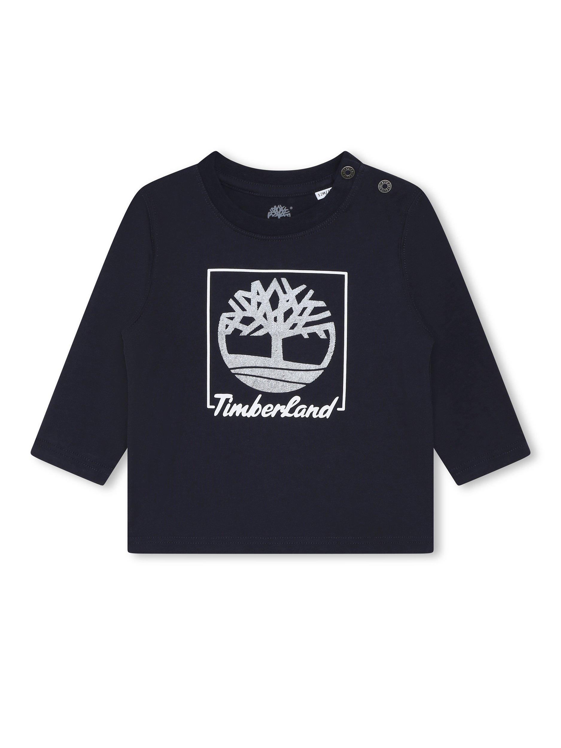 Product image 1 of 2, which shows Timberland Baby Logo Graphic Long Sleeve T-Shirt, Dark Blue, 4 years
