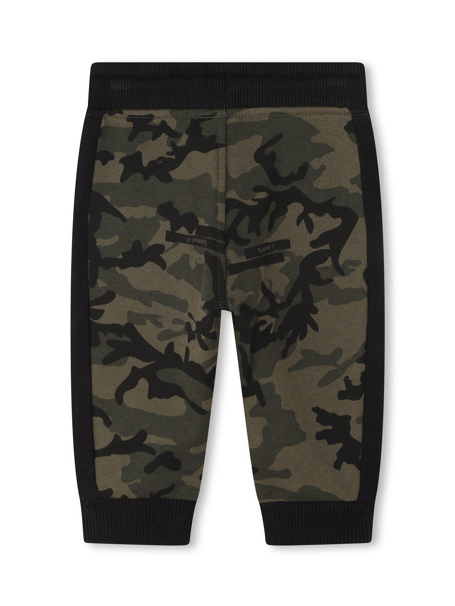 Product image 2 of 2, which shows Timberland Baby Camo Fleece Tapered Jogging Bottoms, Green Khaki, 6 months