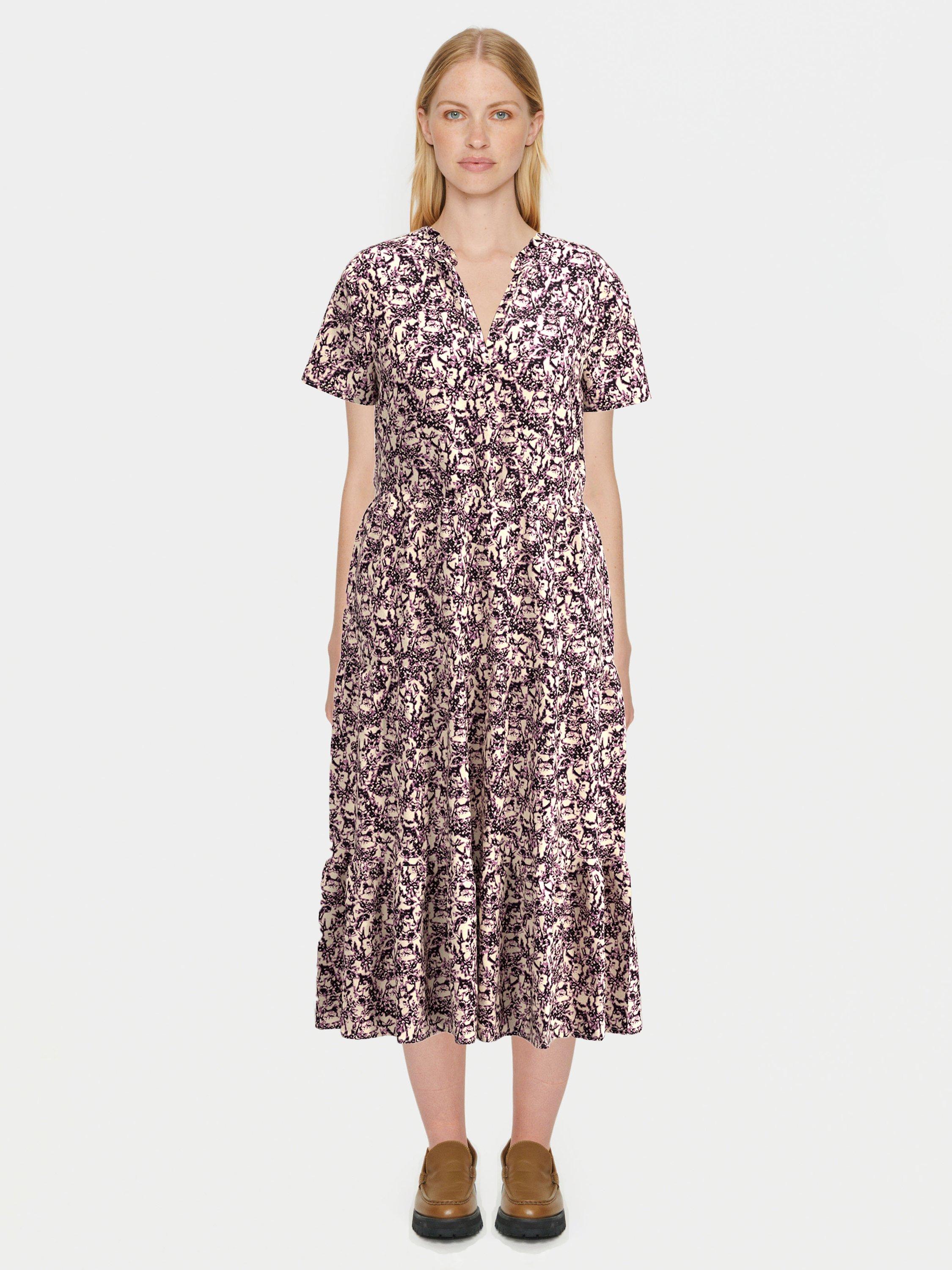 Saint Tropez Eda Short Sleeve Midi Tiered Dress, Mulberry Soft Focus