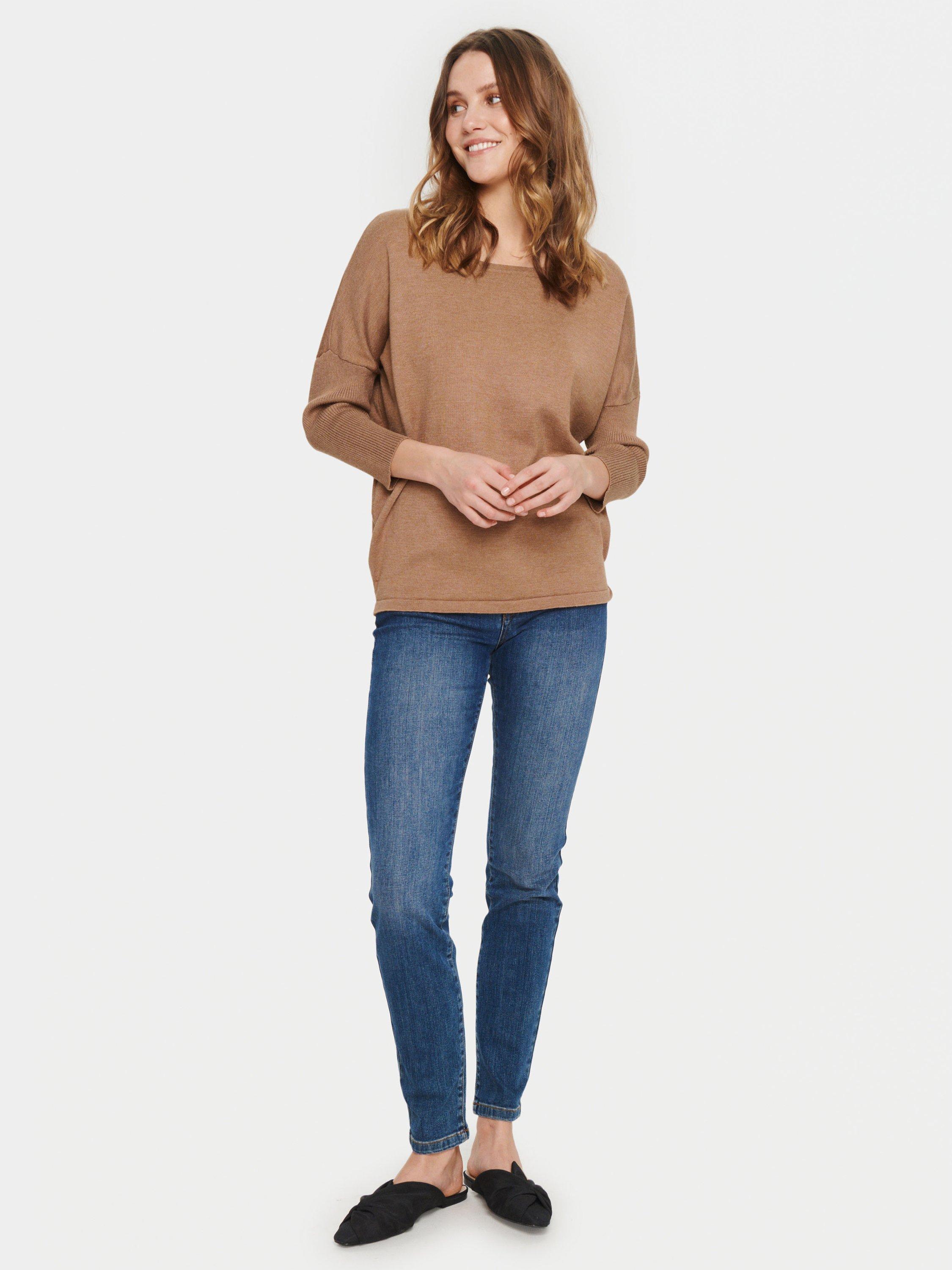 Saint Tropez Mila Dropped Shoulder Round Neck Jumper, Tiger's Eye Melange, XS