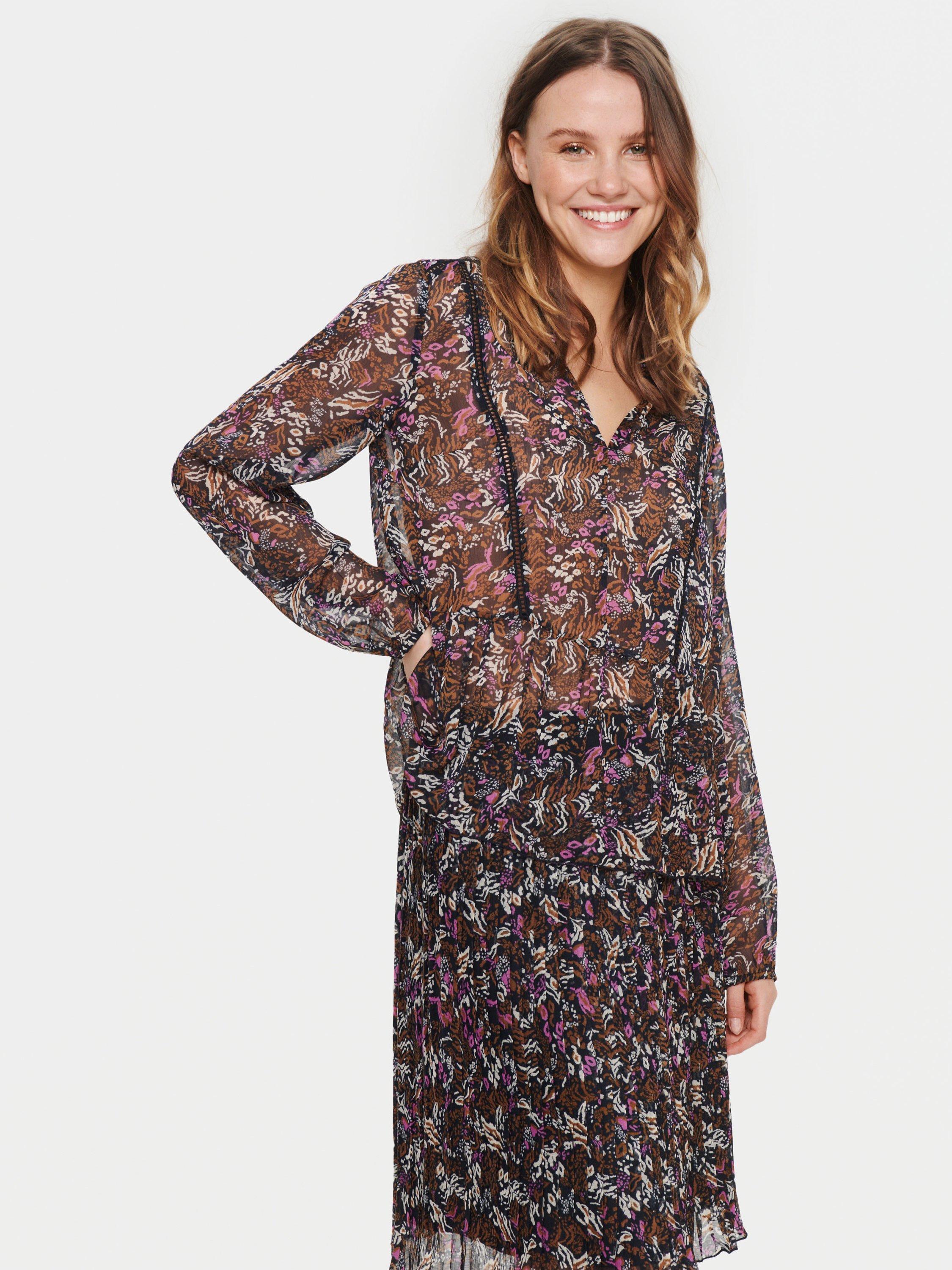 Saint Tropez Veron Animal Chiffon Blouse, Night Sky
