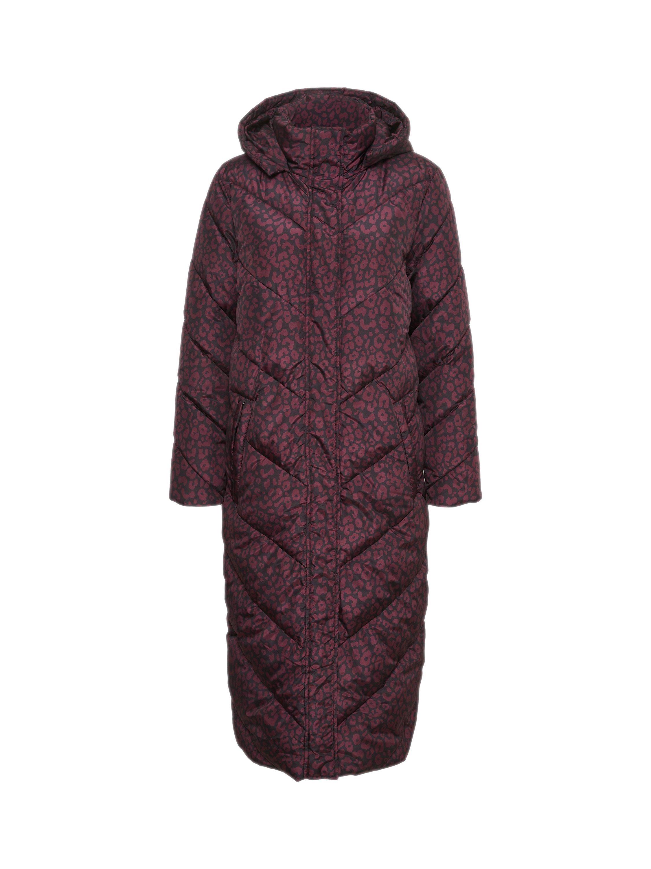 Saint Tropez Vivi Leopard Print Long Quilted Coat, Windsor Wine, S