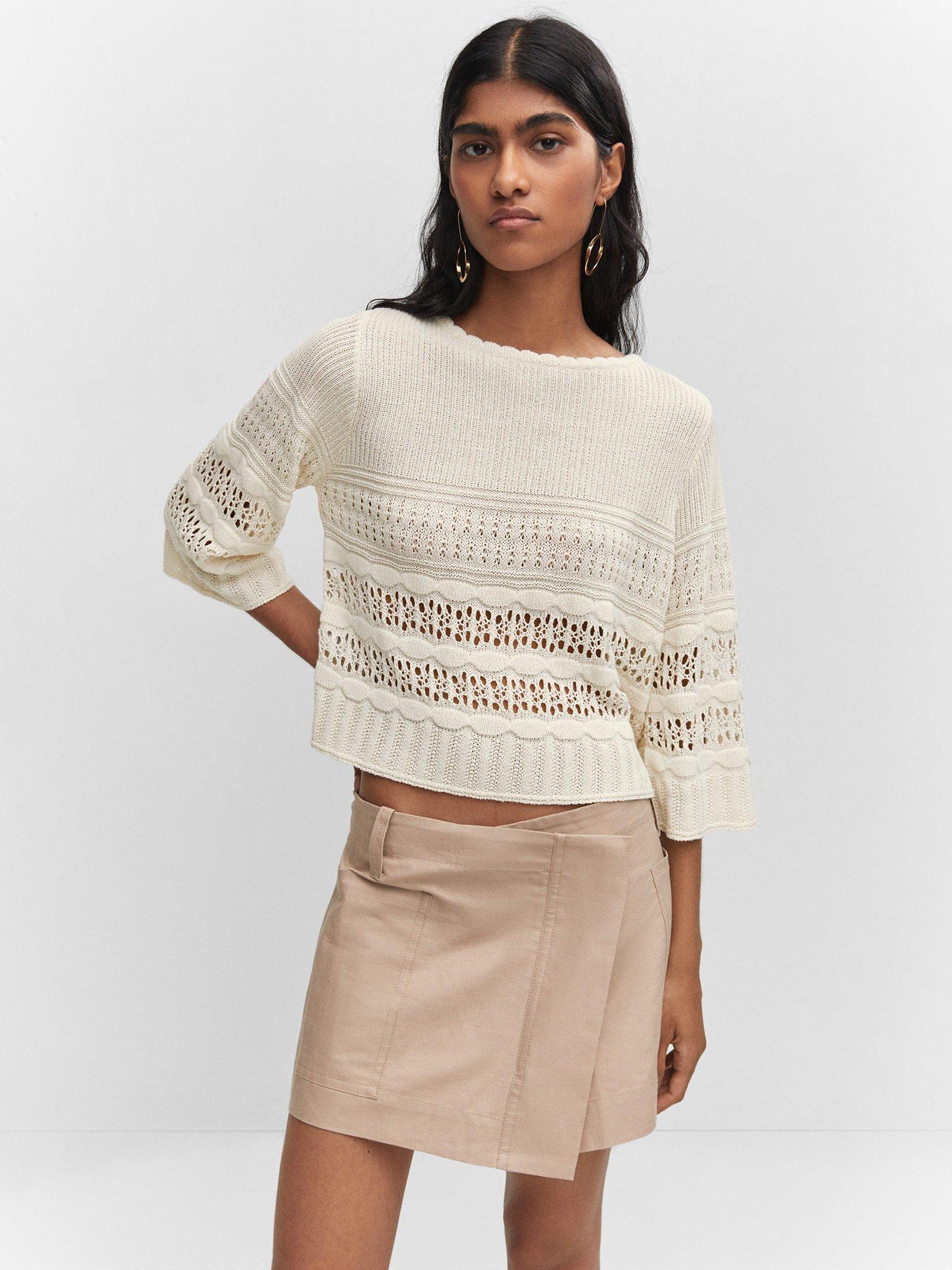Mango Tassyto Linen Blend Jumper, Light Beige