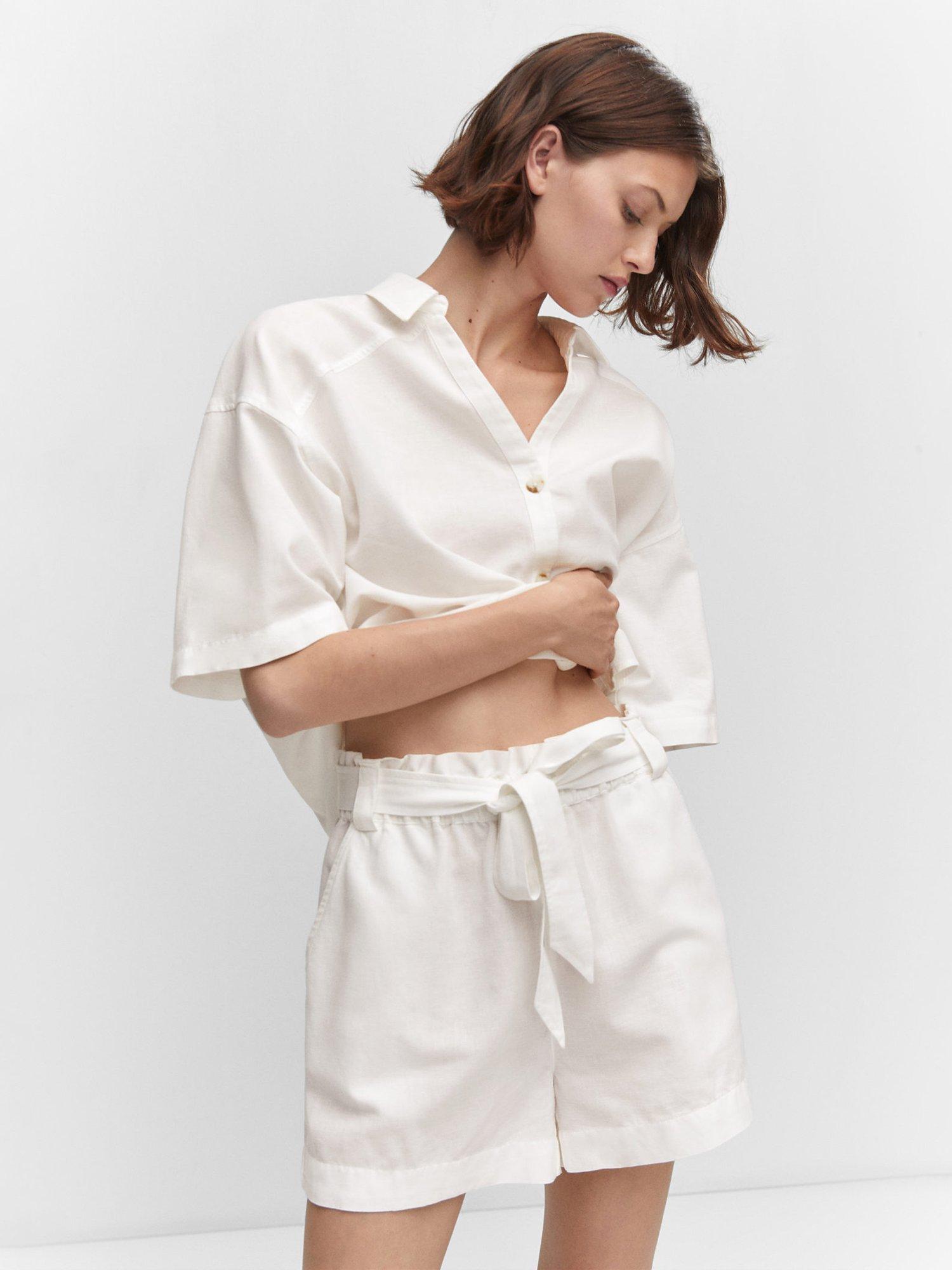 Mango Lina Linen Blend Shorts, White