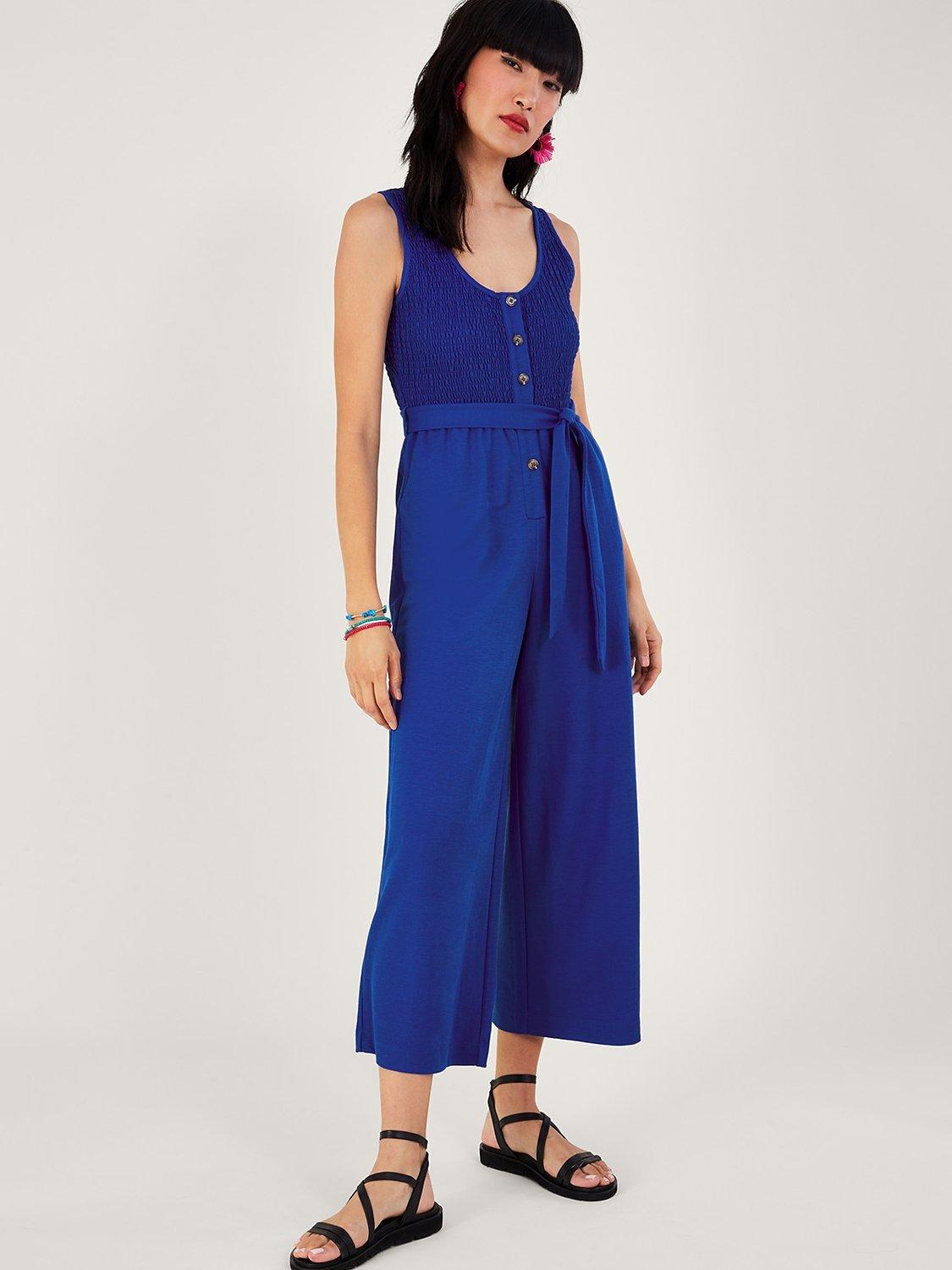 Monsoon Shirred Cropped Jumpsuit, Cobalt