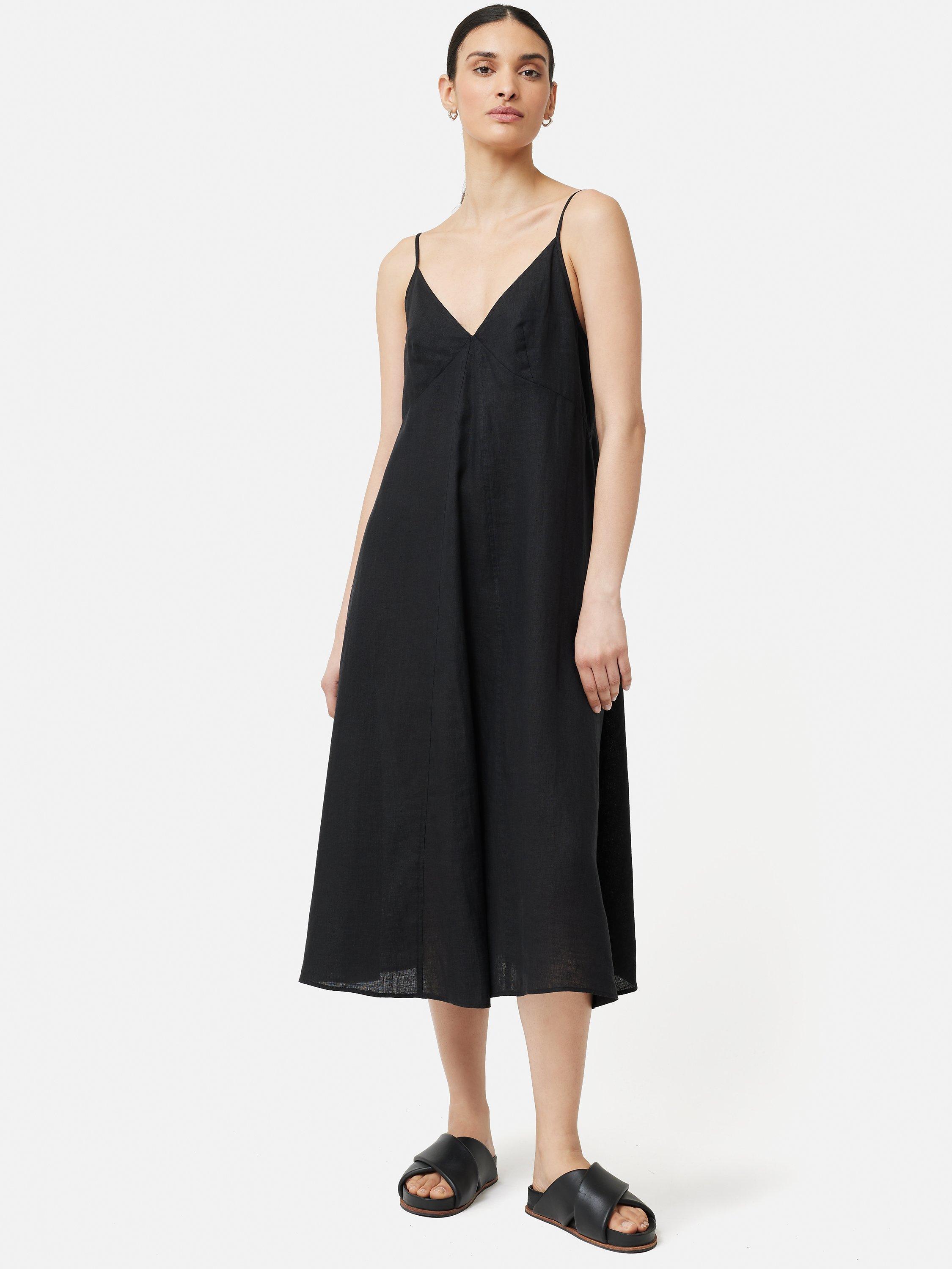 Jigsaw Linen Slip Midi Dress, Black
