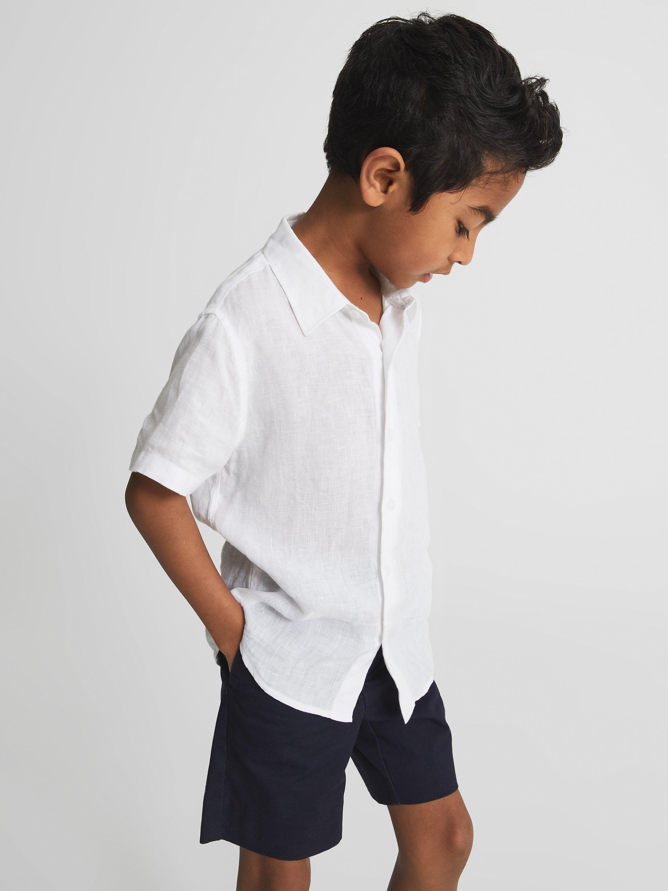 Product image 1 of 5, which shows Reiss Kids' Holiday Linen Shirt, White, 4-5 years