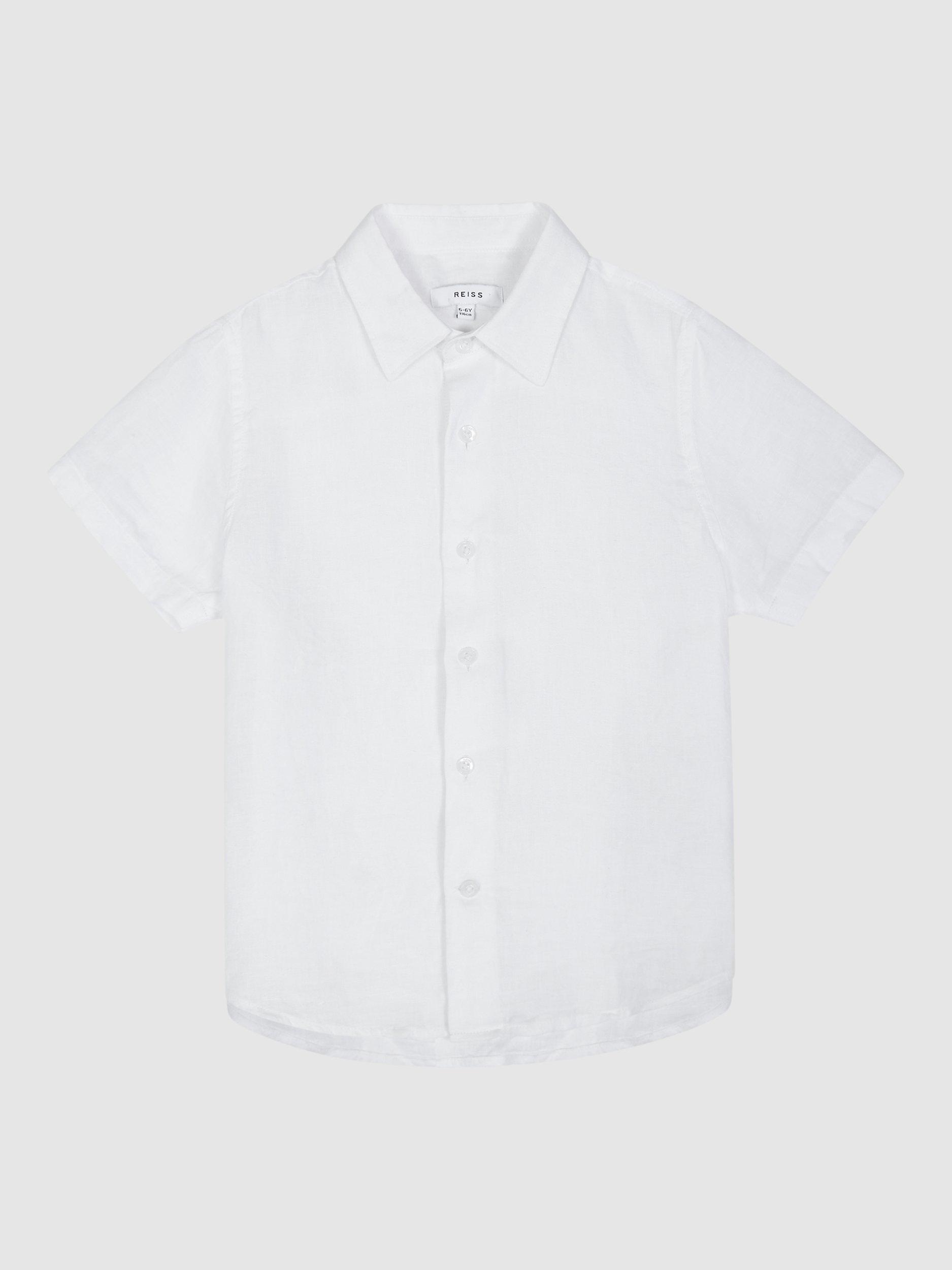 Product image 3 of 5, which shows Reiss Kids' Holiday Linen Shirt, White, 4-5 years