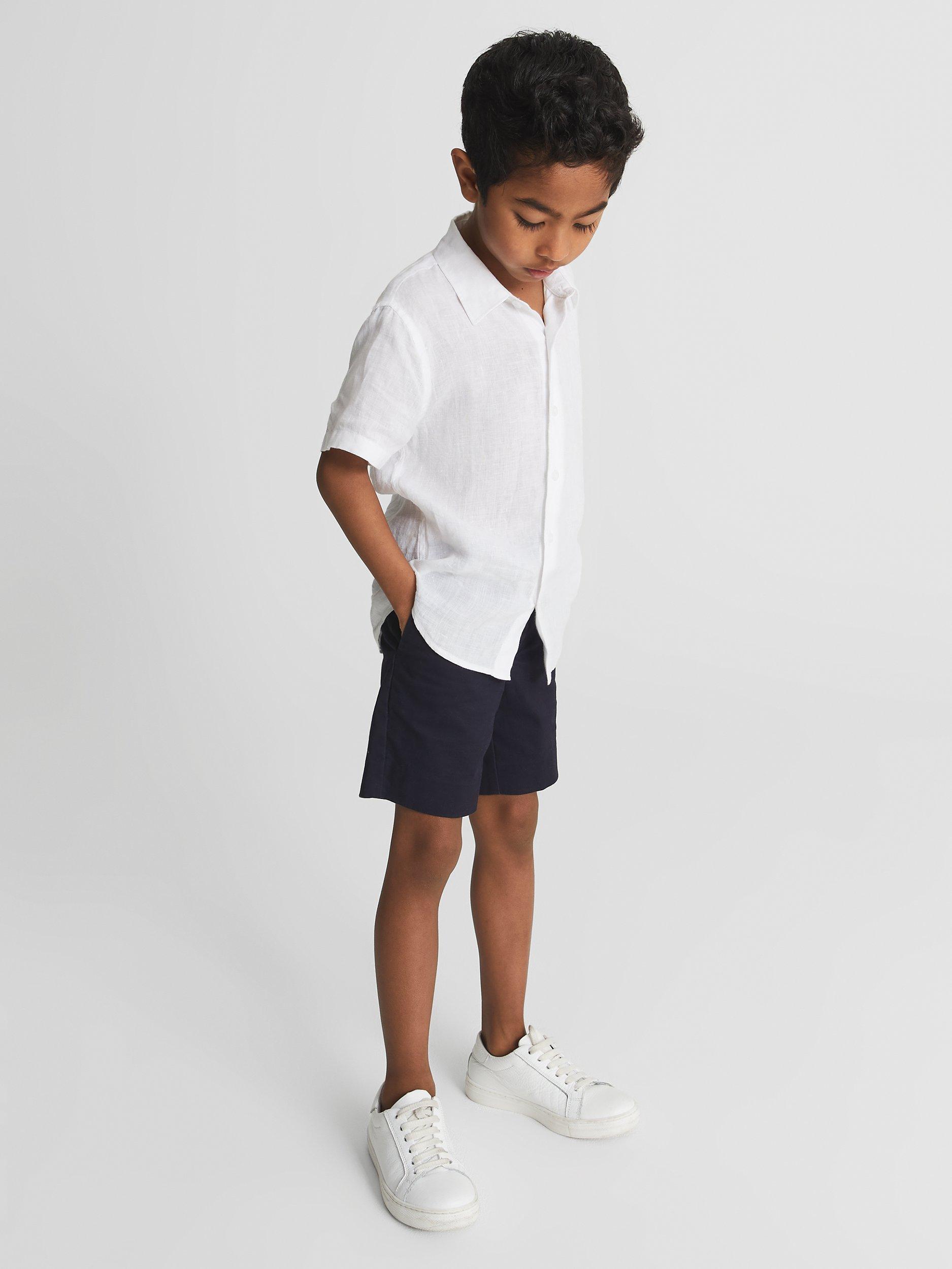 Product image 4 of 5, which shows Reiss Kids' Holiday Linen Shirt, White, 4-5 years