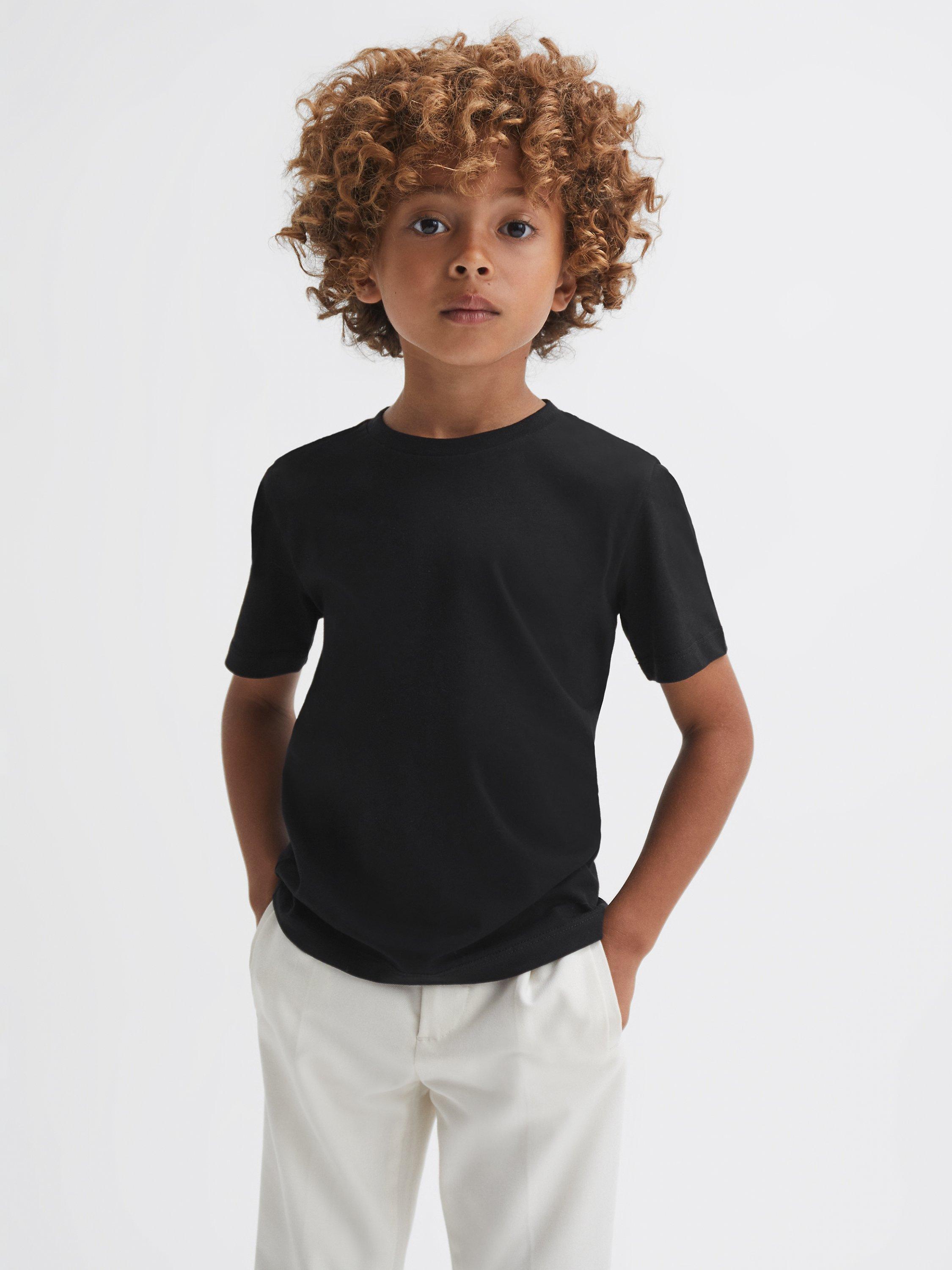 Product image 1 of 5, which shows Reiss Kids' Bless Crew Neck Cotton T-Shirt, Black, 3-4 years