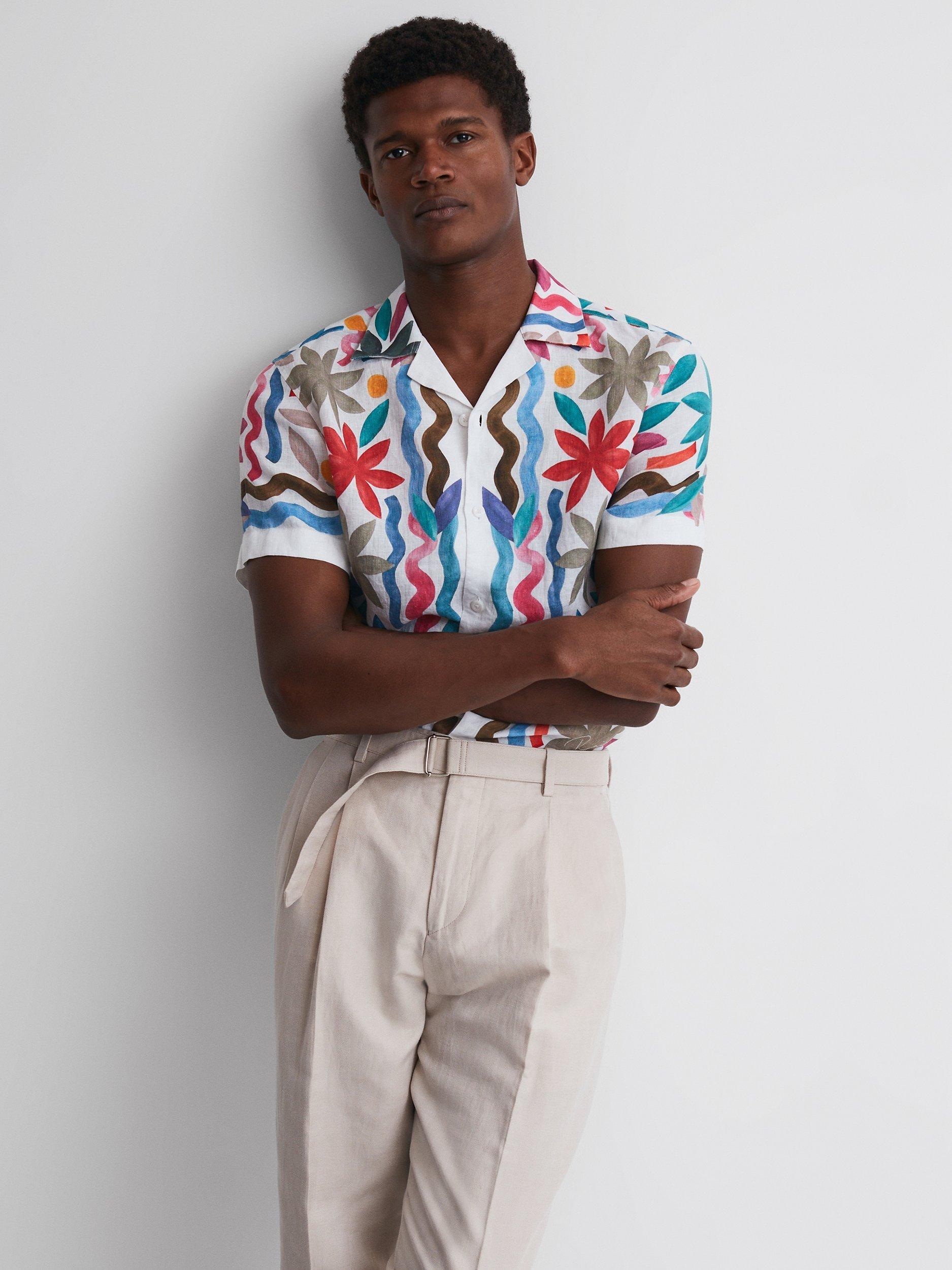 Reiss Delphi Floral Print Linen Shirt, Multi