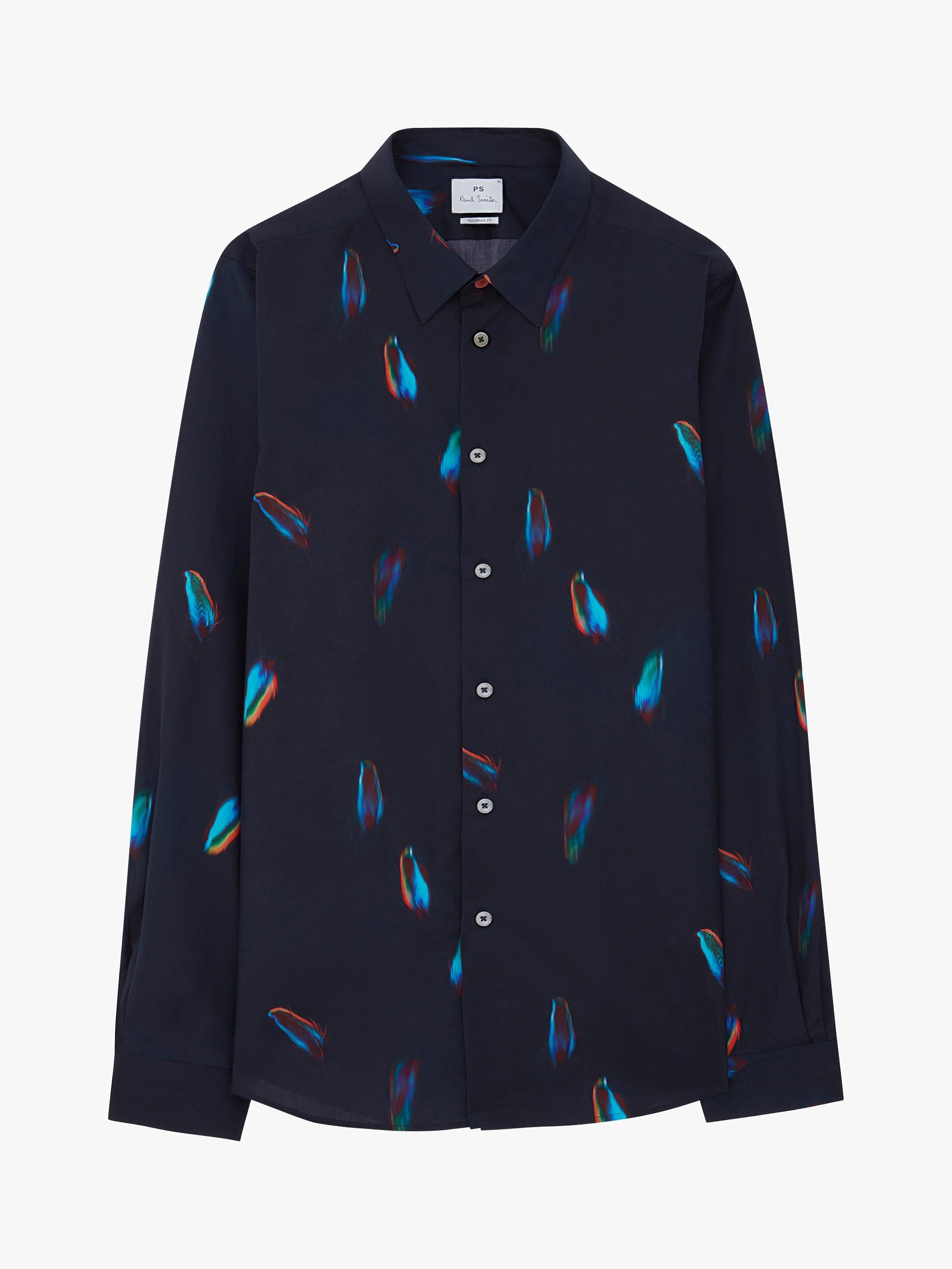 Paul Smith Long Sleeve Feather Print Shirt, Blue/Multi