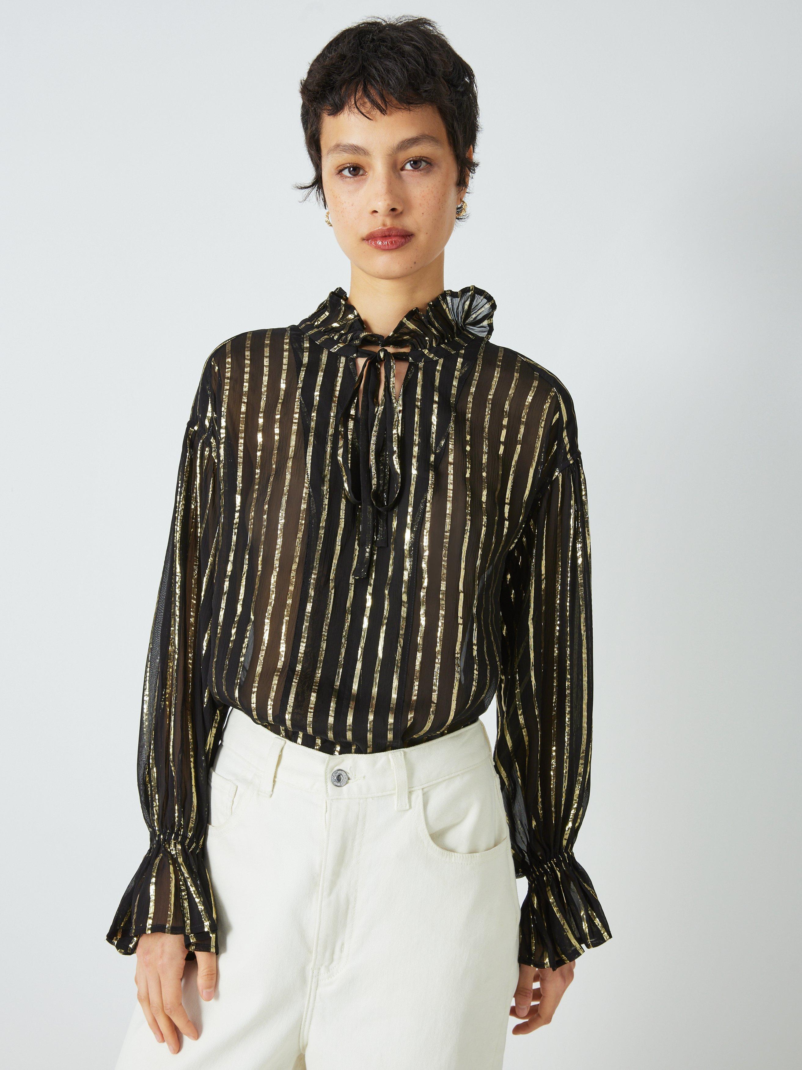 Equipment Farah Metallic Stripe Shirt, Black/Gold