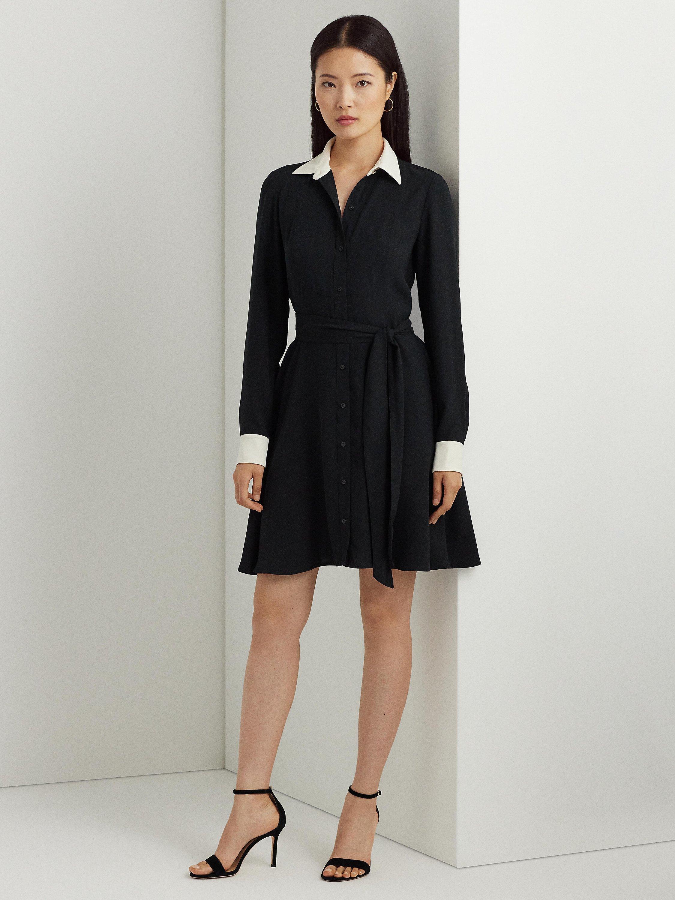 Lauren Ralph Lauren Kirbee Long Sleeve Shirt Dress, Black/Mascarpone