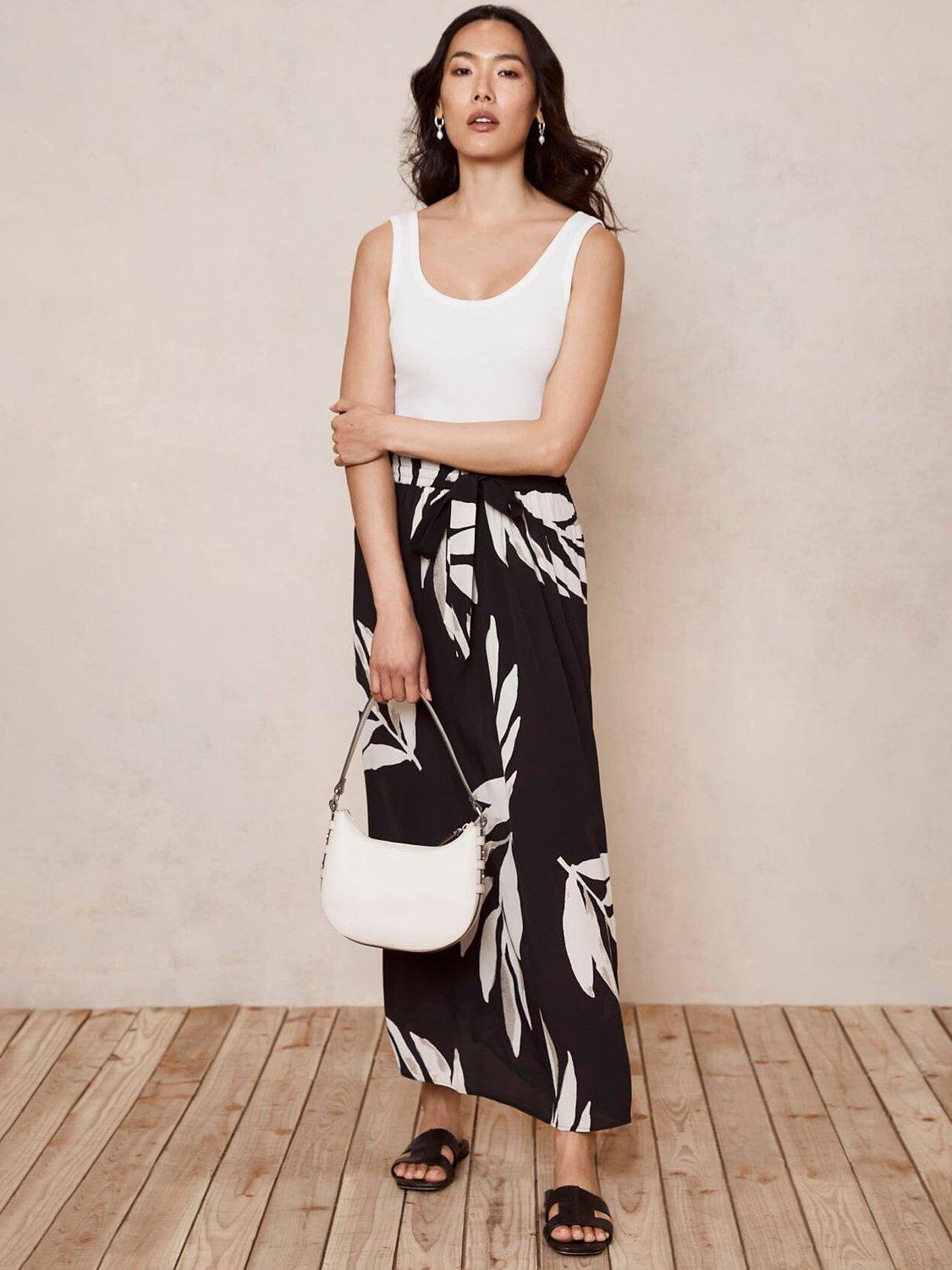 Mint Velvet Poppy Print Maxi Skirt, Black