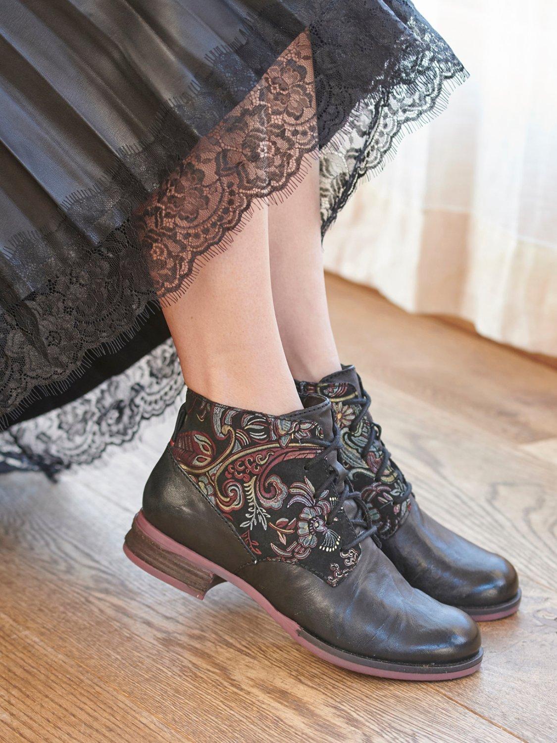 Product image 2 of 5, which shows Josef Seibel Sanja 10 Paisley Leather Lace Up Ankle Boots, Black/Multi, 4