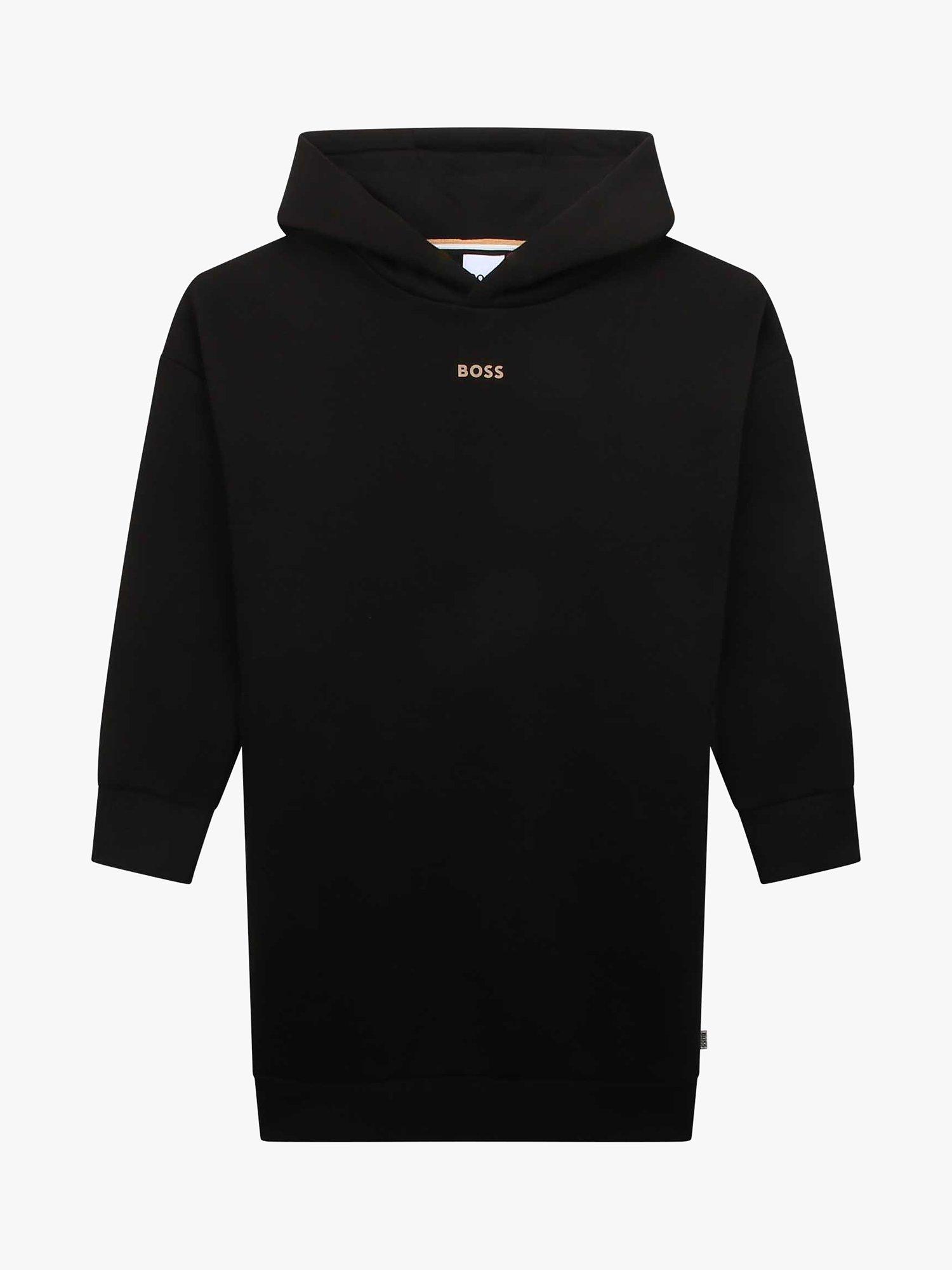 Product image 1 of 4, which shows BOSS Kids' Logo Hooded Dress, Black, 4 years