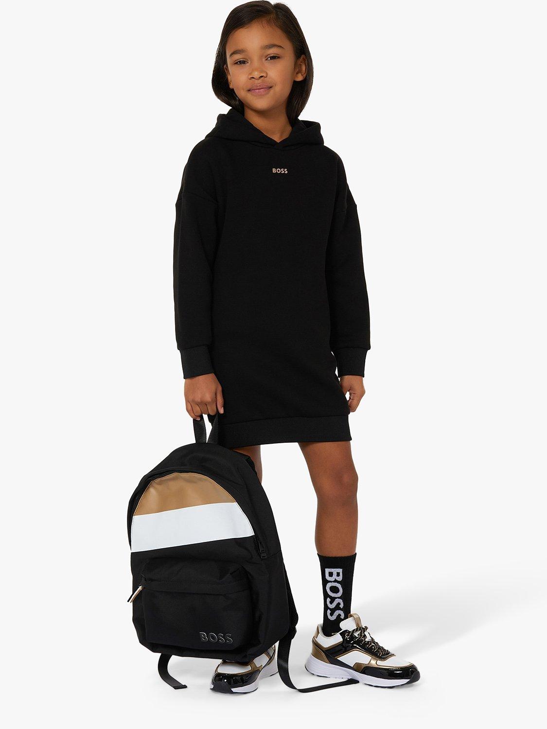 Product image 4 of 4, which shows BOSS Kids' Logo Hooded Dress, Black, 4 years