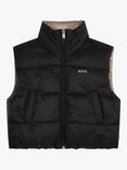 BOSS Kids' Reversible Puffer Gilet, Black/Bronze