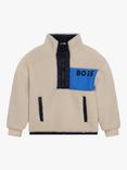 BOSS Kids' Logo Faux Shearling Half Zip Sweatshirt, Beige