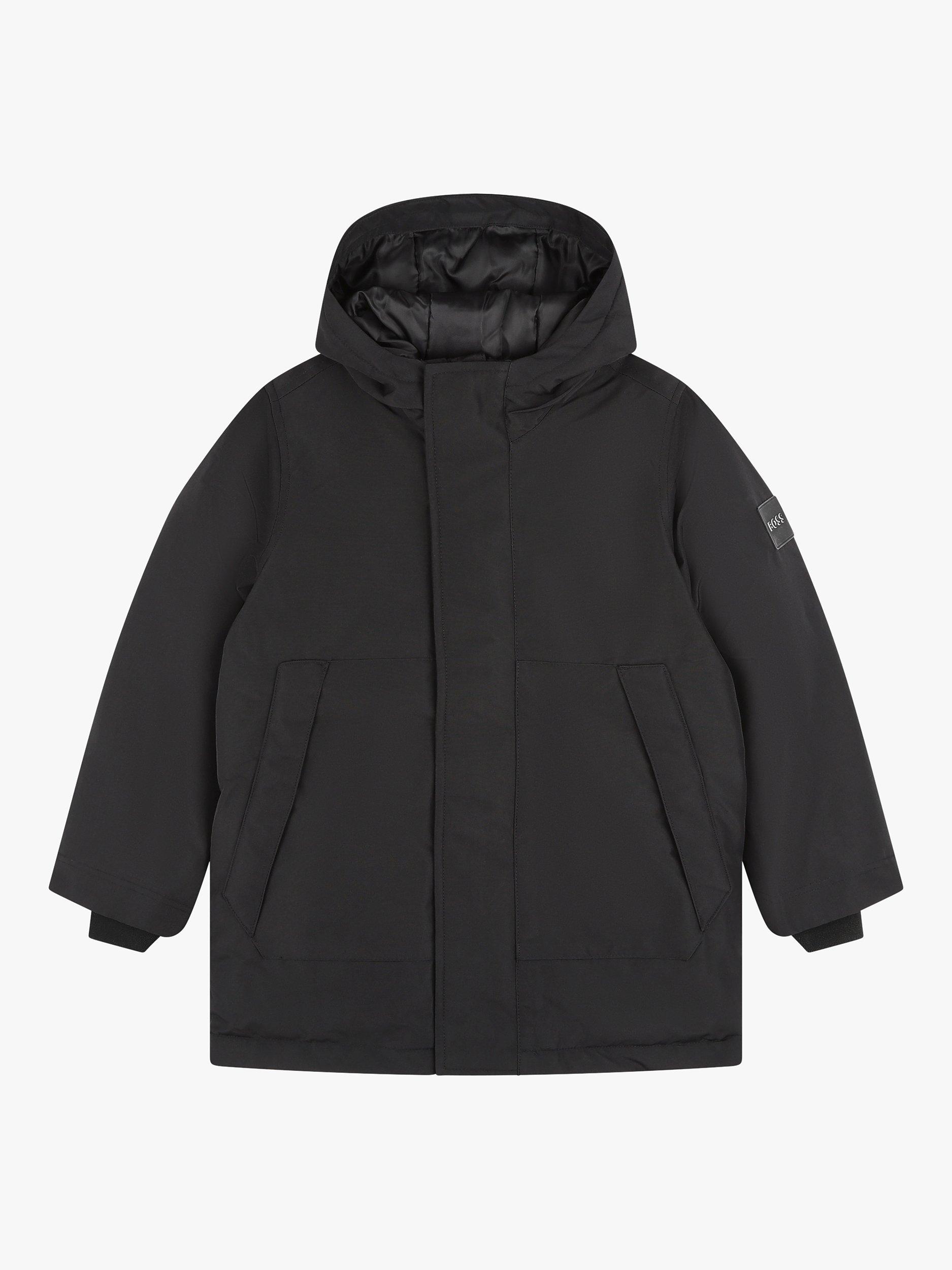 BOSS Kids Badge Logo Hooded Parka Coat Black