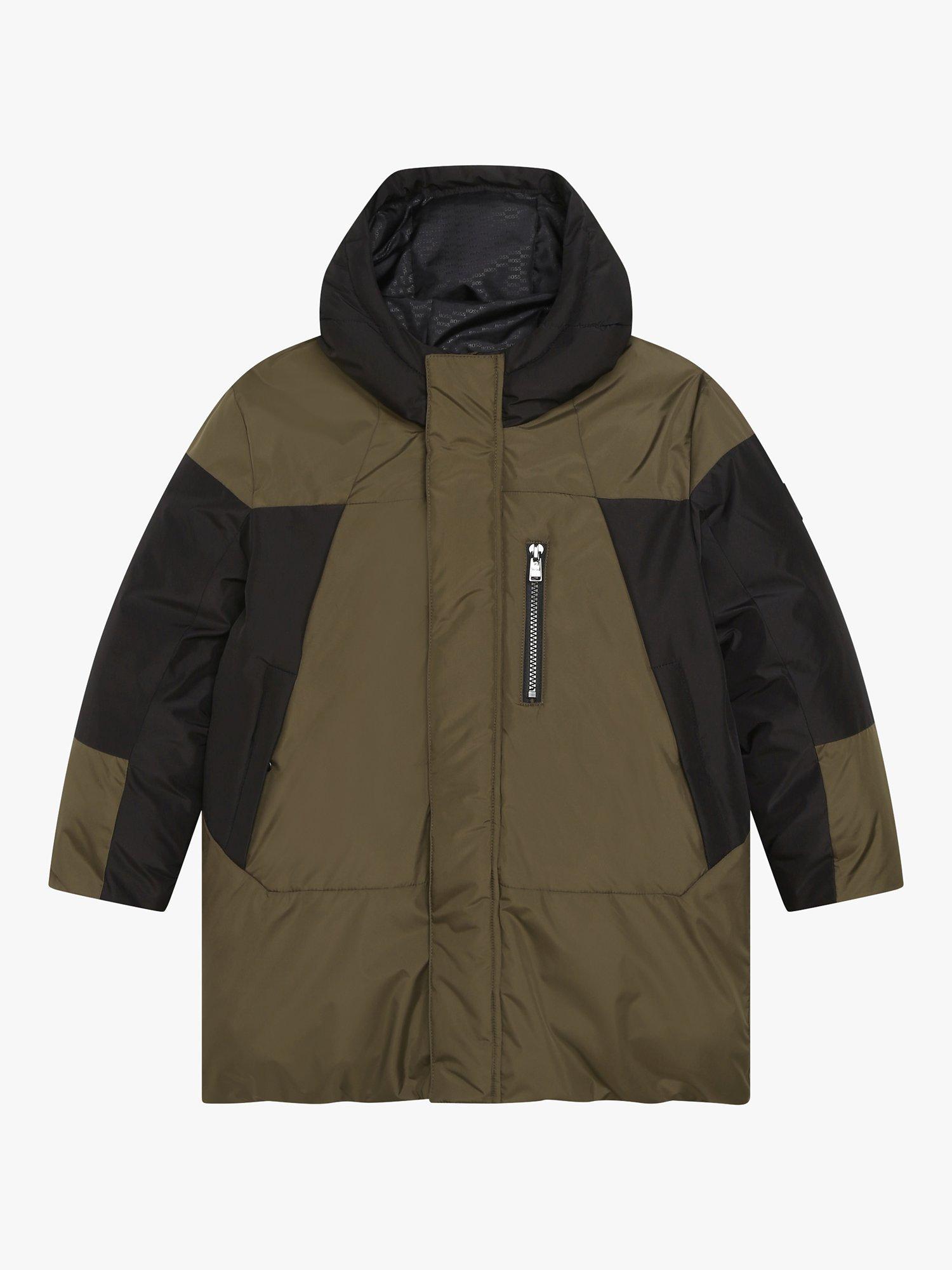 BOSS Kids' Logo Water Repellent Hooded Puffer Jacket, Chocolate Brown, 4 years