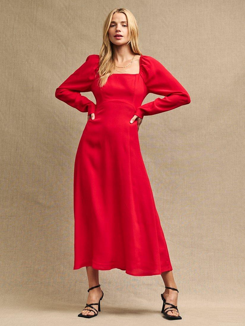 Nobody's Child Abby Plain Square Neck Midi Dress, Red