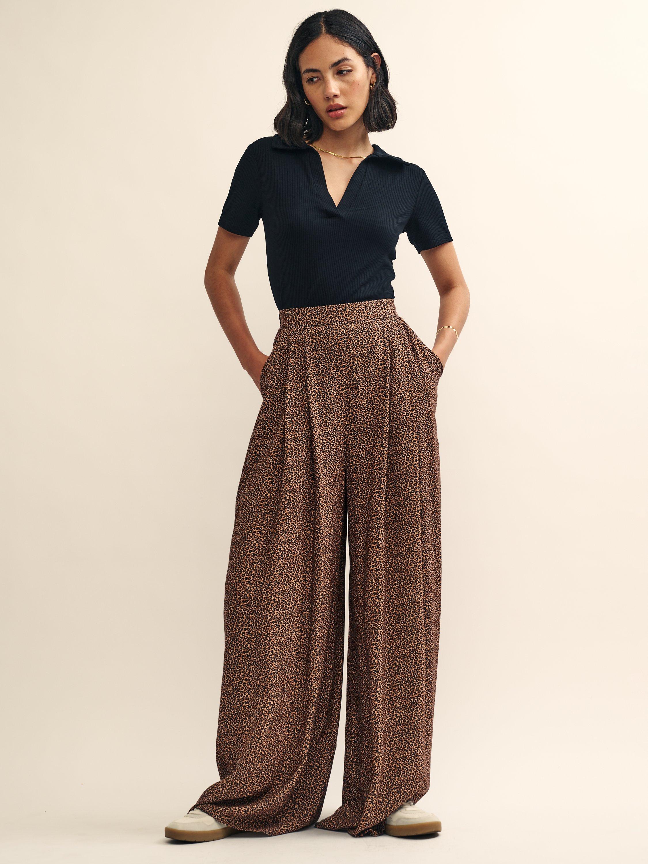 Nobody's Child Zeena Phoebe Mini Leopard Wide Leg Trousers, Brown