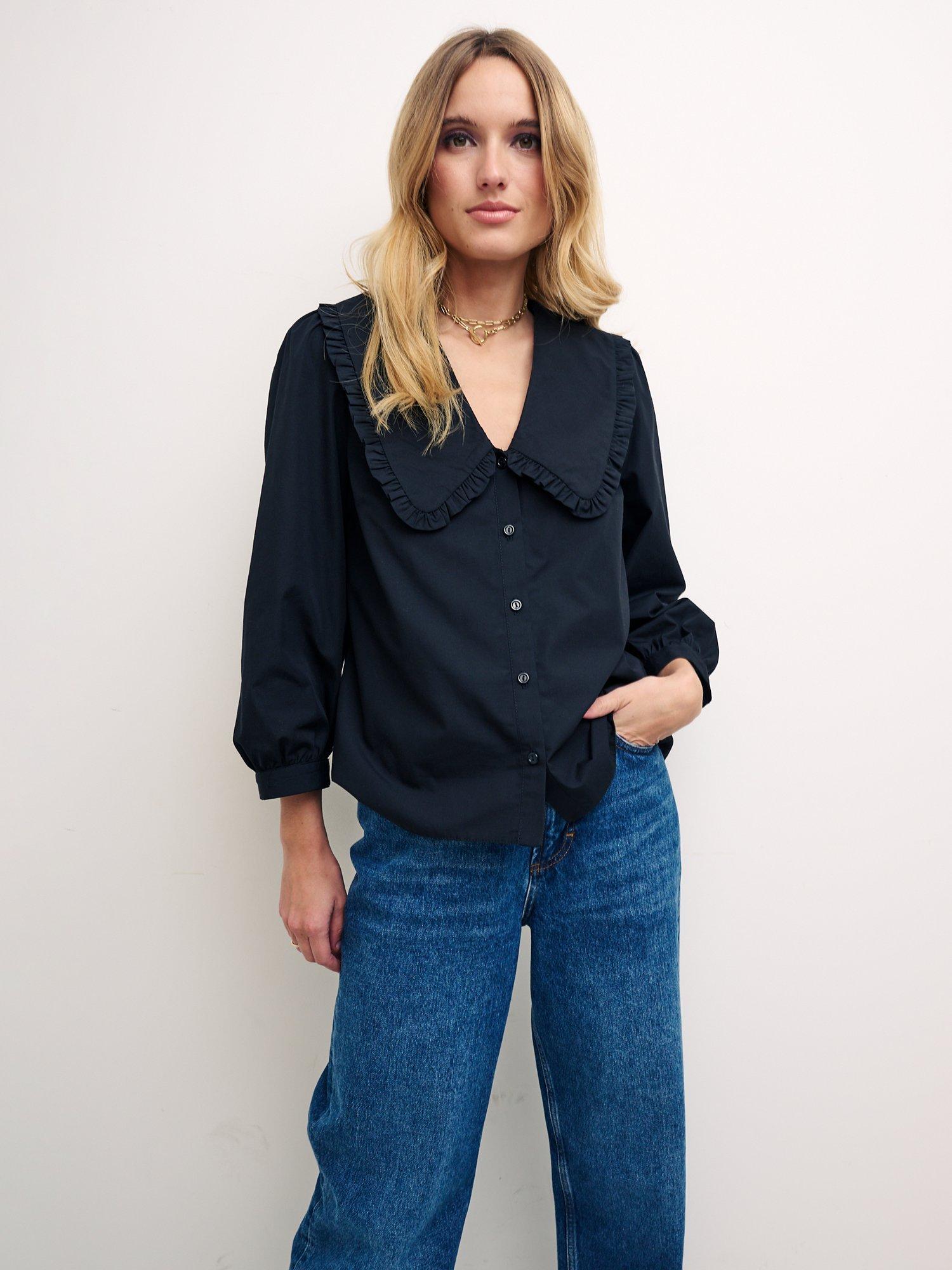 Nobody's Child Emmie Oversized Collar Blouse, Black