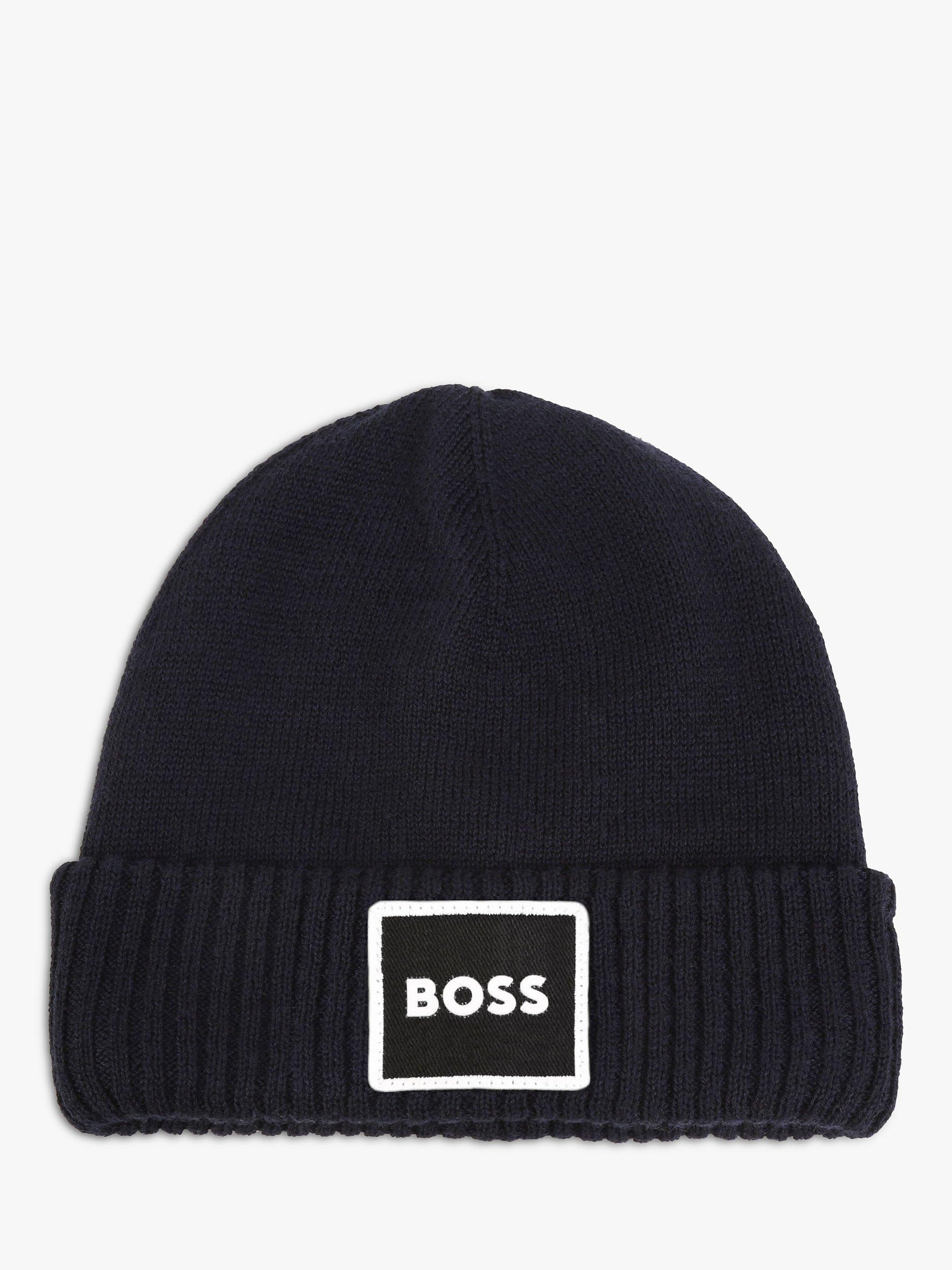 BOSS Kids' Pull On Turn Up Rib Beanie, Navy